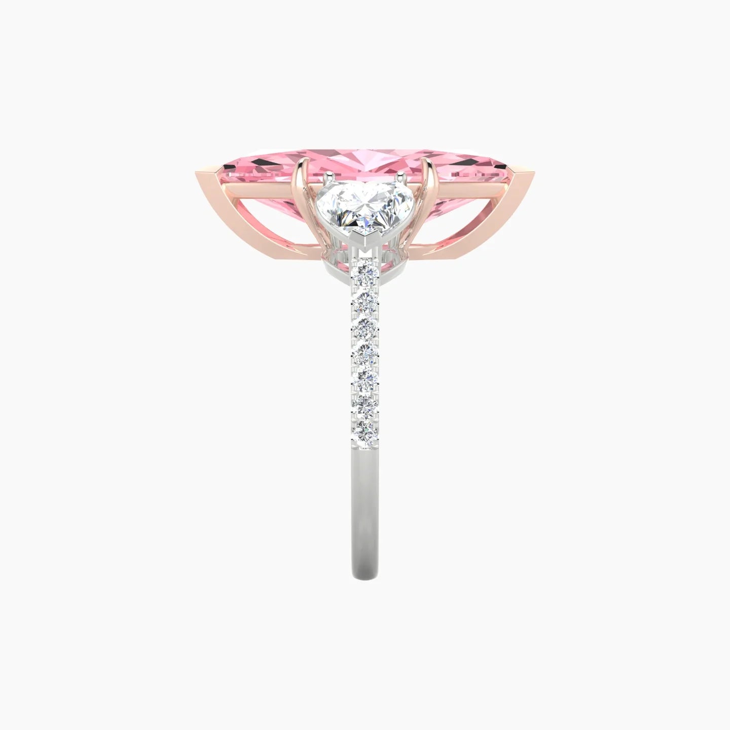 Simple Heart Trilogy with Straight Shank | 18k White & Rose Gold 5 ct Marquise Cut Ring