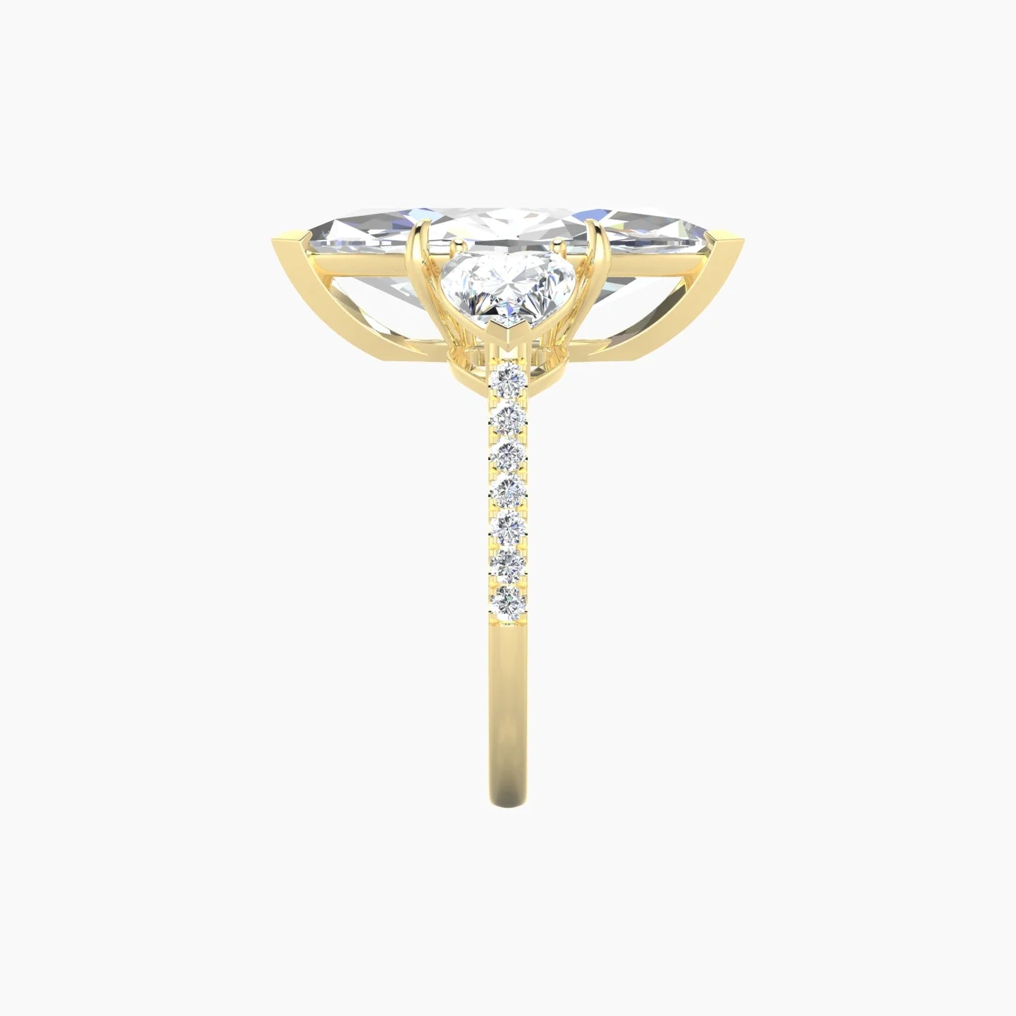 Simple Heart Trilogy with Straight Shank | 18k Yellow Gold 5 ct Marquise Cut Ring