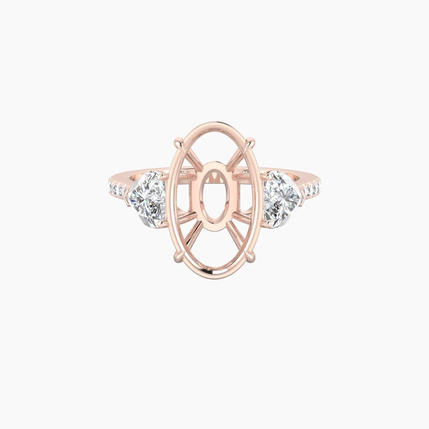 Simple Heart Trilogy with Straight Shank | 18k Rose Gold 5-7.99 ct Oval Cut Ring Setting