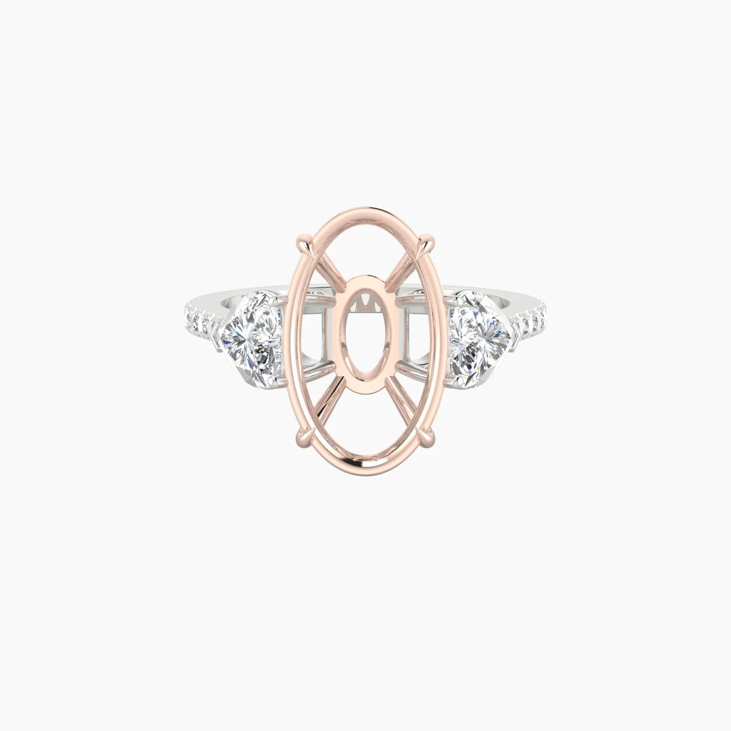 Simple Heart Trilogy with Straight Shank | 18k White & Rose Gold 5-7.99 ct Oval Cut Ring Setting