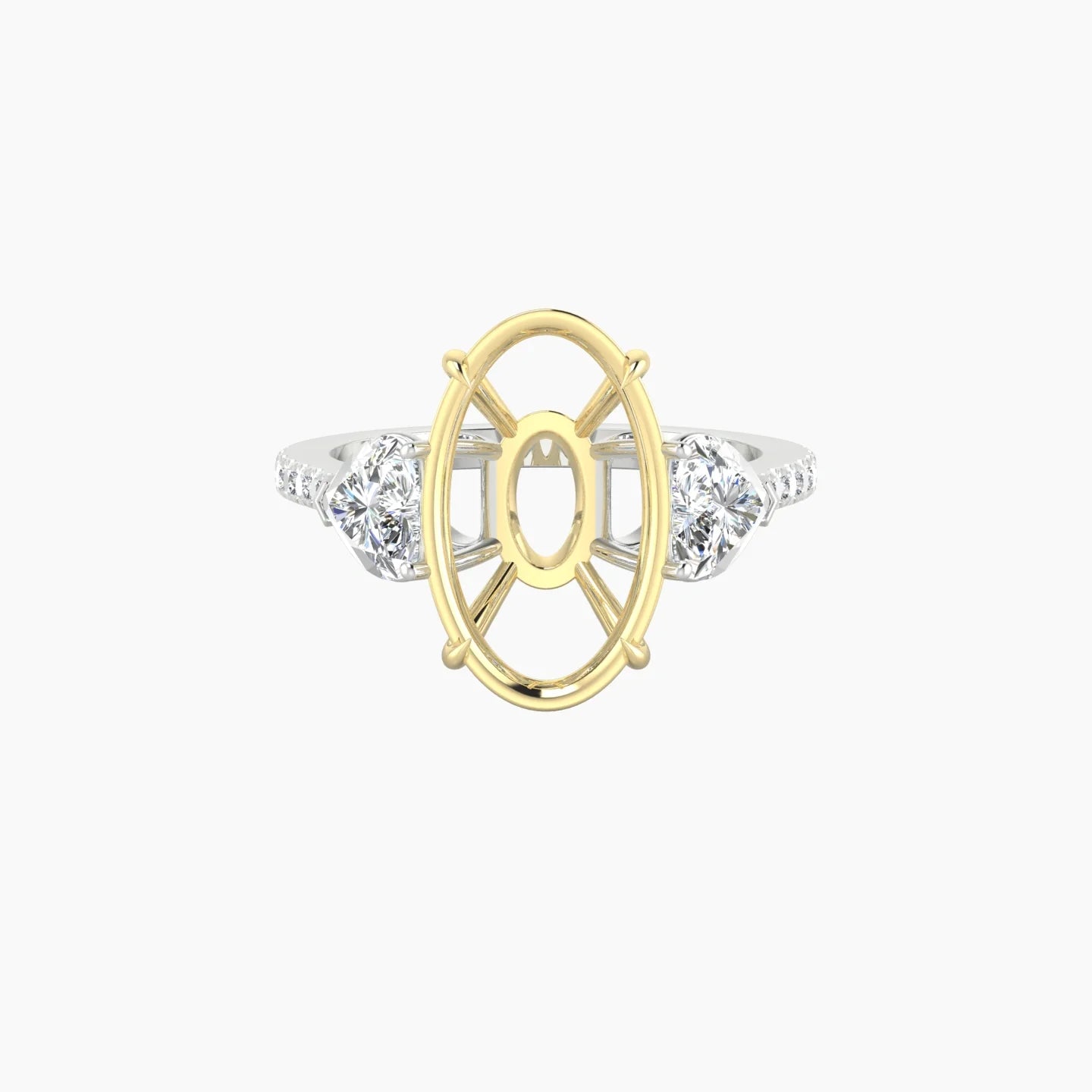 Simple Heart Trilogy with Straight Shank | 18k White & Yellow Gold 5-7.99 ct Oval Cut Ring Setting