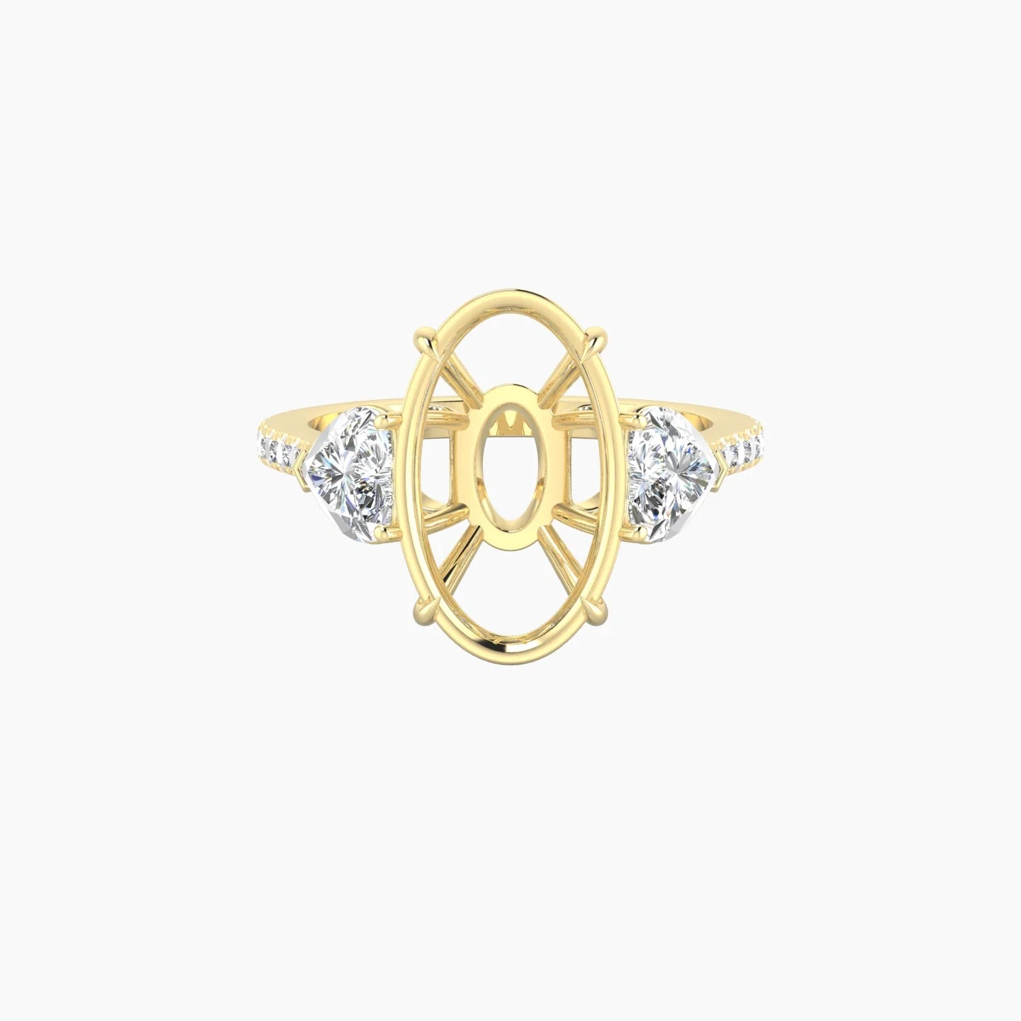 Simple Heart Trilogy with Straight Shank | 18k Yellow Gold 5-7.99 ct Oval Cut Ring Setting