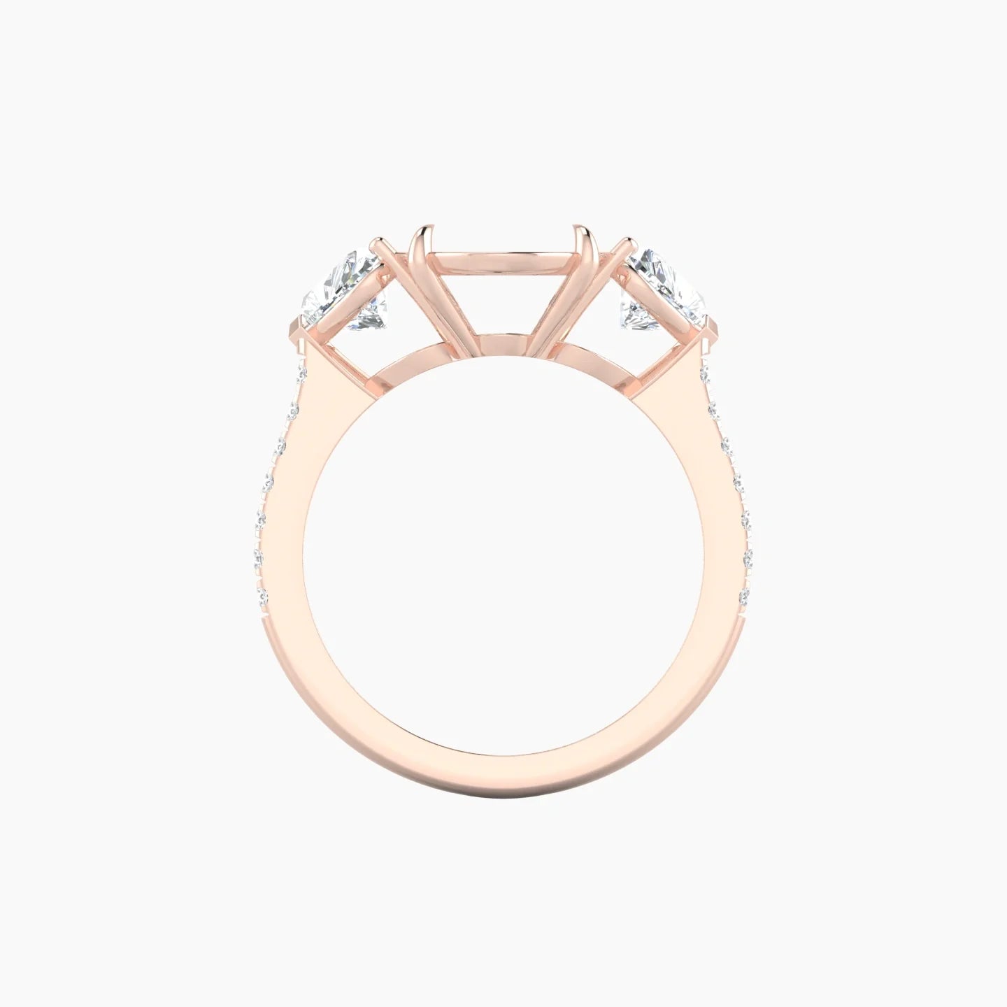 Simple Heart Trilogy with Straight Shank | 18k Rose Gold 5-7.99 ct Oval Cut Ring Setting