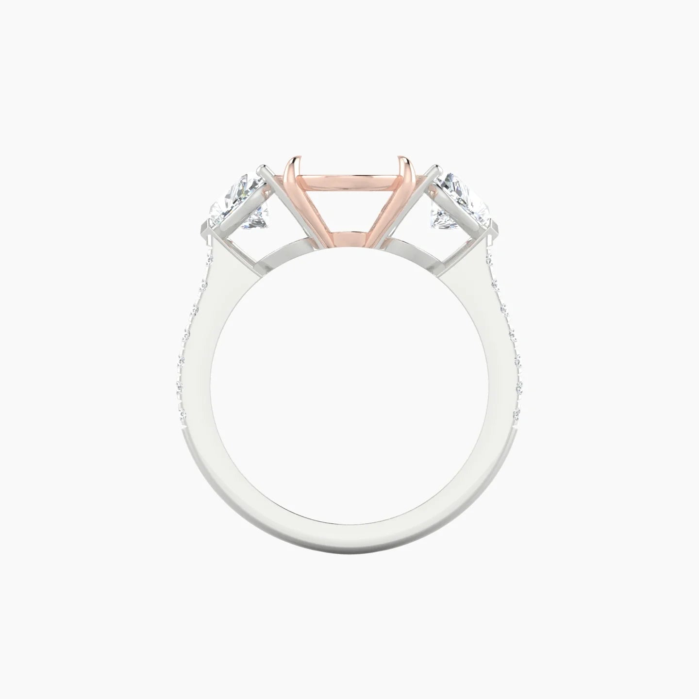 Simple Heart Trilogy with Straight Shank | 18k White & Rose Gold 5-7.99 ct Oval Cut Ring Setting
