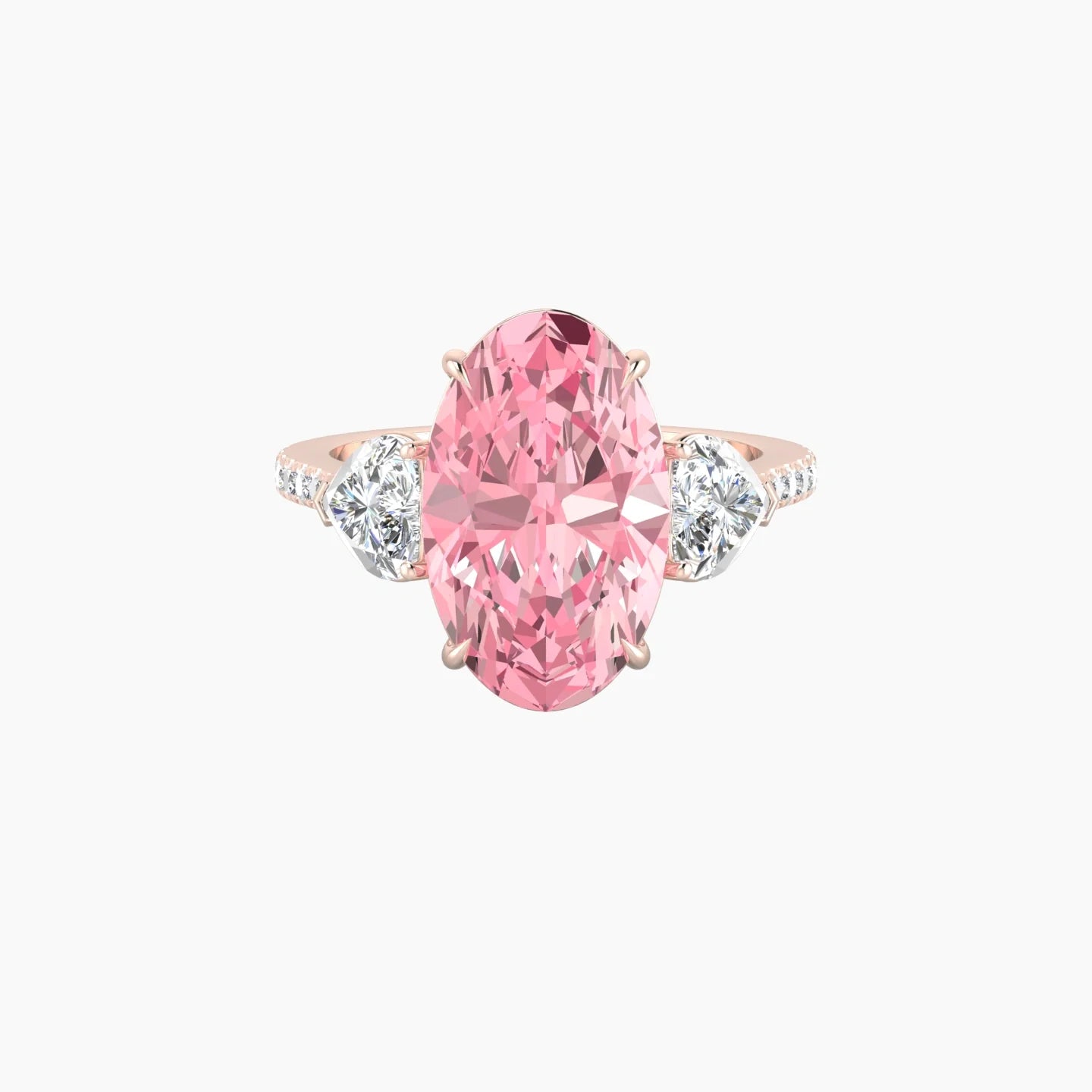 Simple Heart Trilogy with Straight Shank | 18k Rose Gold 5 ct Oval Cut Ring