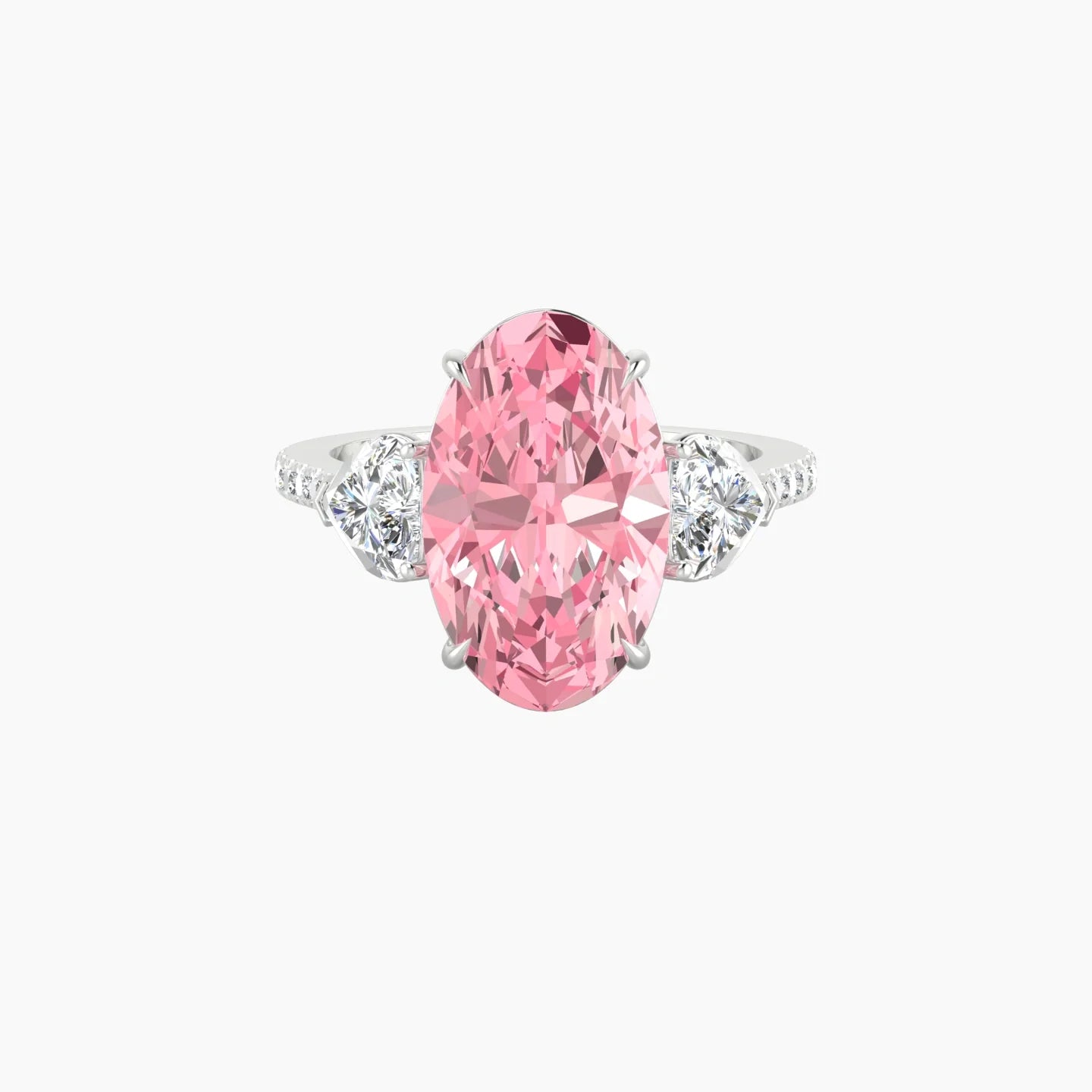 Simple Heart Trilogy with Straight Shank | 18k White Gold 5 ct Oval Cut Ring