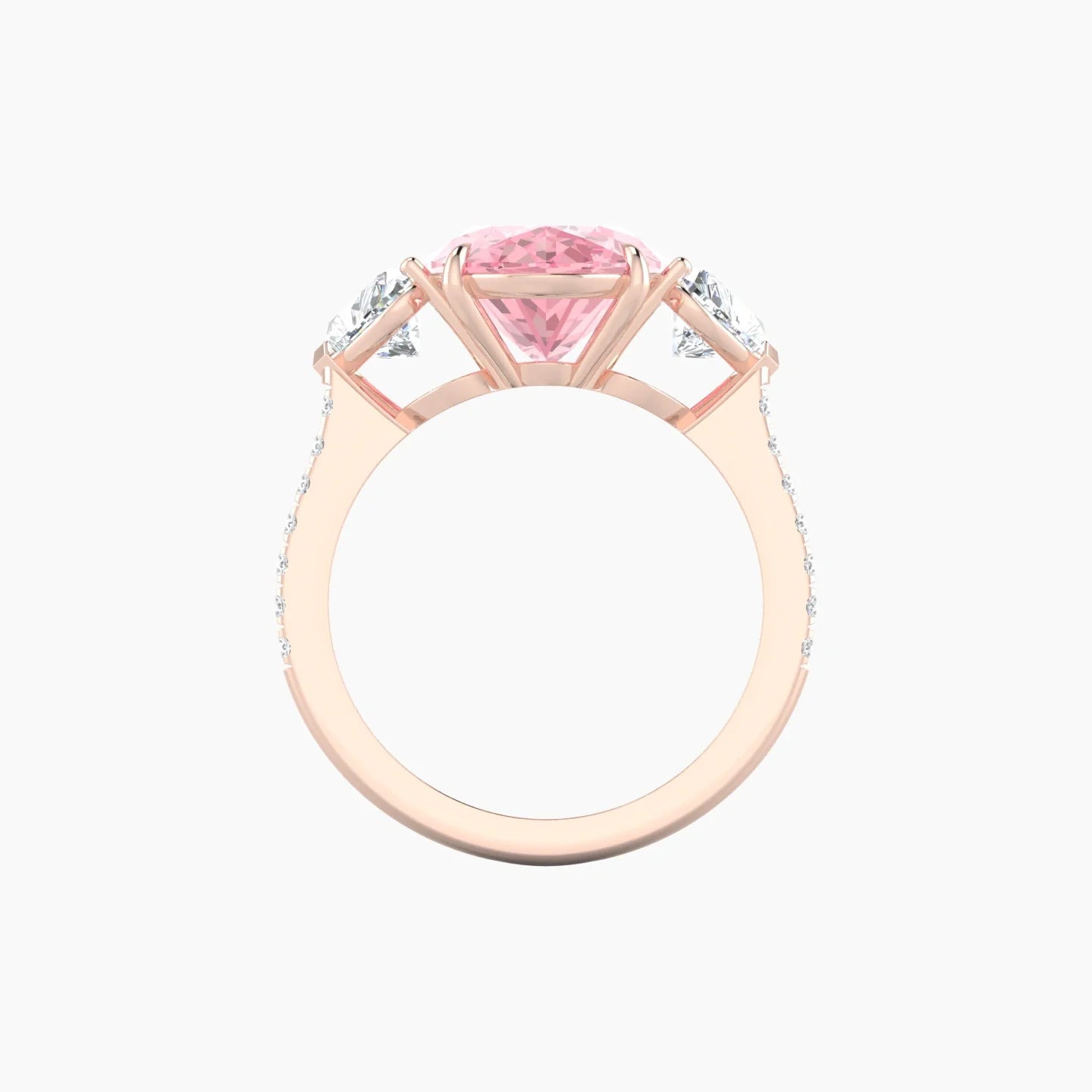 Simple Heart Trilogy with Straight Shank | 18k Rose Gold 5 ct Oval Cut Ring
