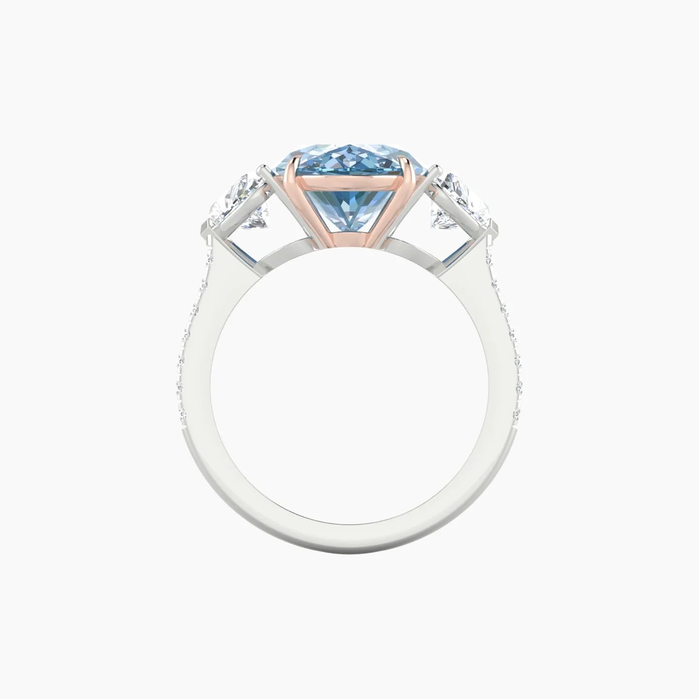 Simple Heart Trilogy with Straight Shank | 18k White & Rose Gold 5 ct Oval Cut Ring