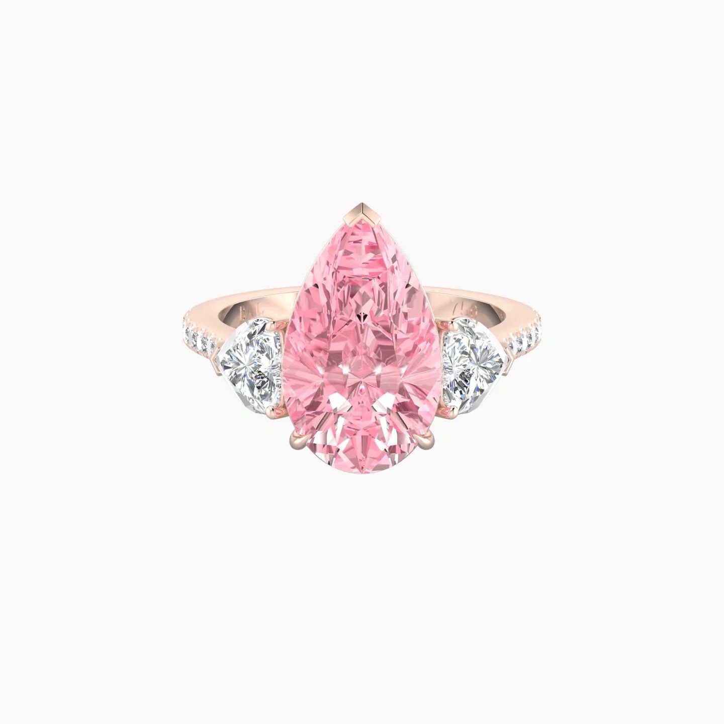 Simple Heart Trilogy with Straight Shank | 18k Rose Gold 5 ct Pear Cut Ring