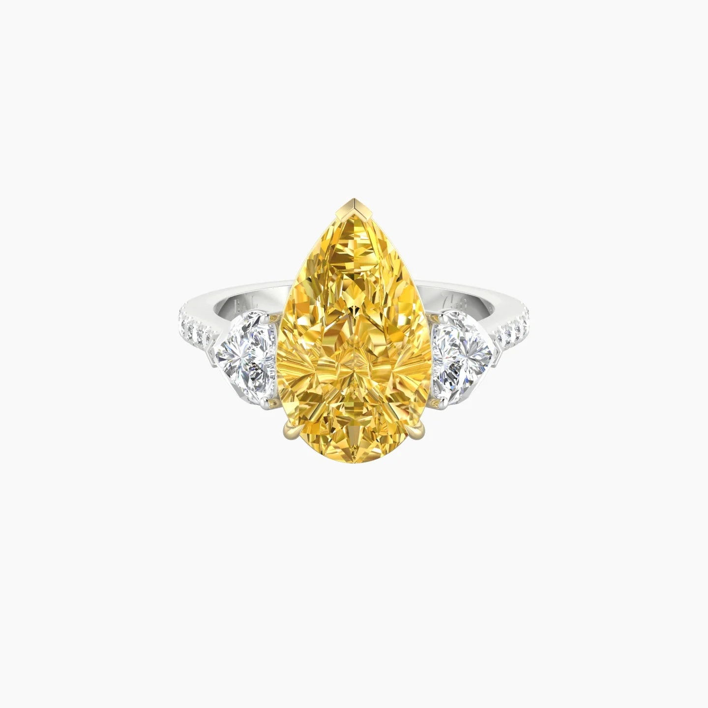 Simple Heart Trilogy with Straight Shank | 18k White & Yellow Gold 5 ct Pear Cut Ring