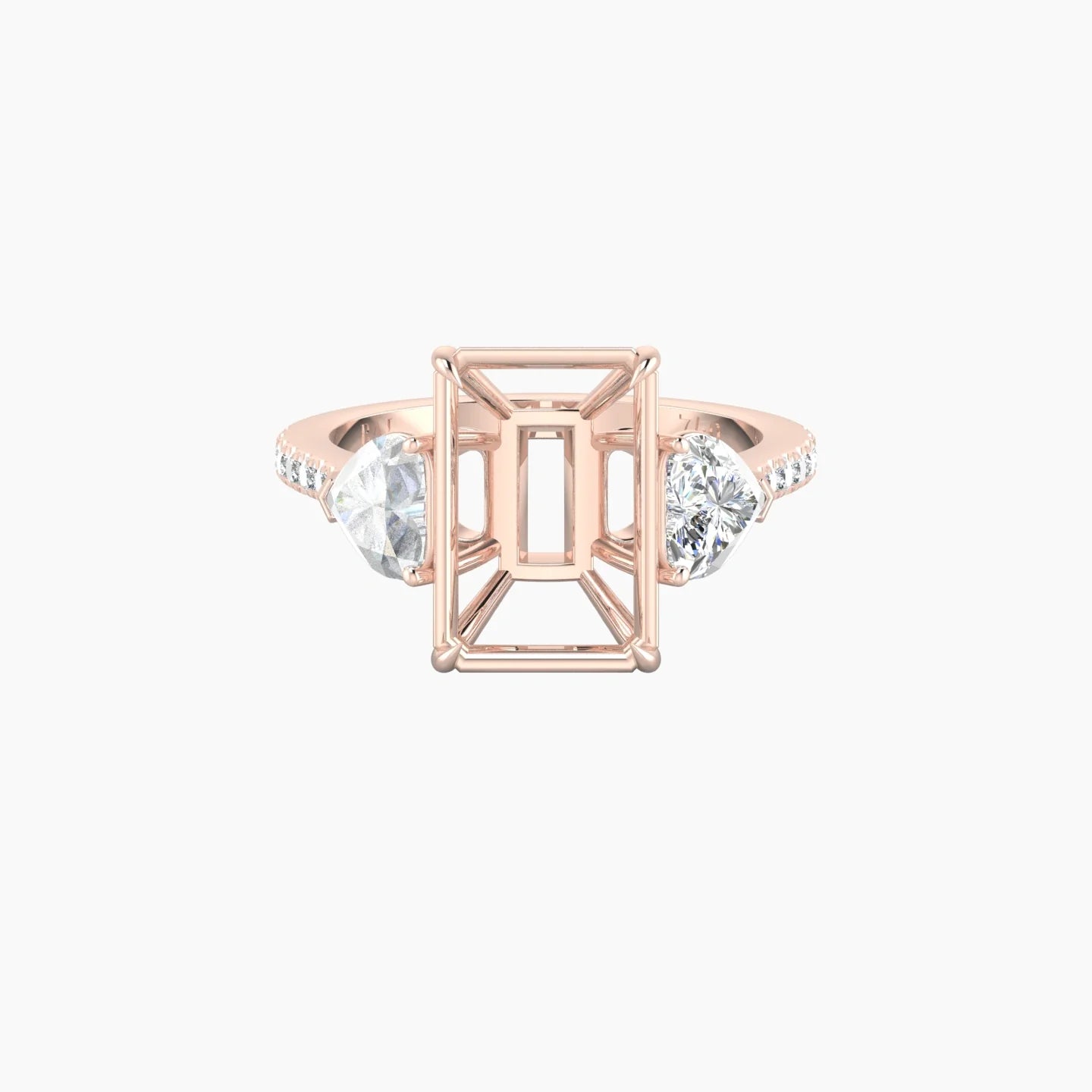Simple Heart Trilogy with Straight Shank | 18k Rose Gold 5-7.99 ct Radiant Cut Ring Setting