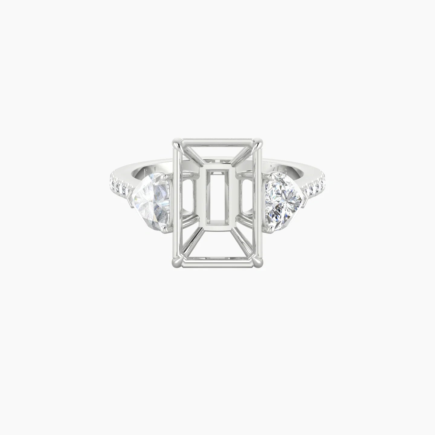 Simple Heart Trilogy with Straight Shank | 18k White Gold 5-7.99 ct Radiant Cut Ring Setting