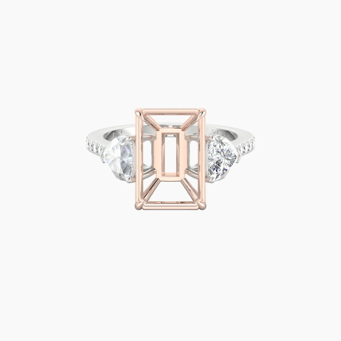 Simple Heart Trilogy with Straight Shank | 18k White & Rose Gold 5-7.99 ct Radiant Cut Ring Setting