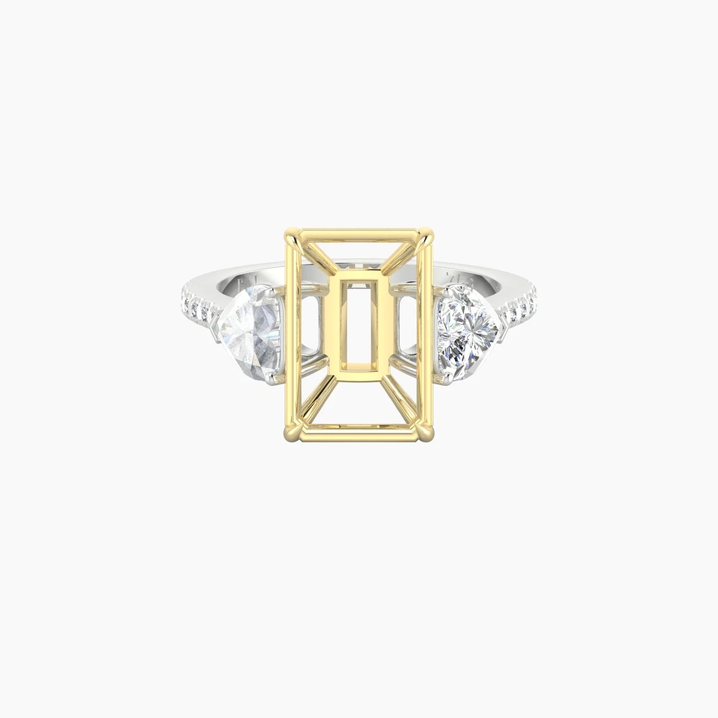 Simple Heart Trilogy with Straight Shank | 18k White & Yellow Gold 5-7.99 ct Radiant Cut Ring Setting