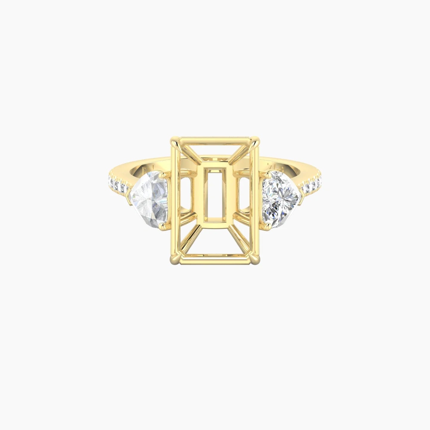 Simple Heart Trilogy with Straight Shank | 18k Yellow Gold 5-7.99 ct Radiant Cut Ring Setting