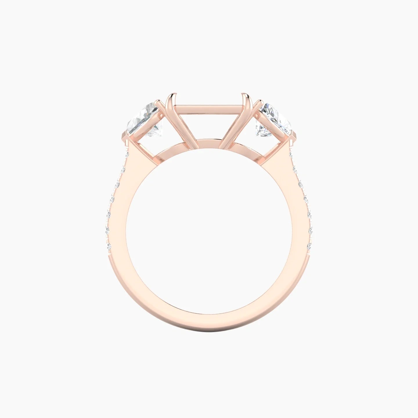 Simple Heart Trilogy with Straight Shank | 18k Rose Gold 5-7.99 ct Radiant Cut Ring Setting