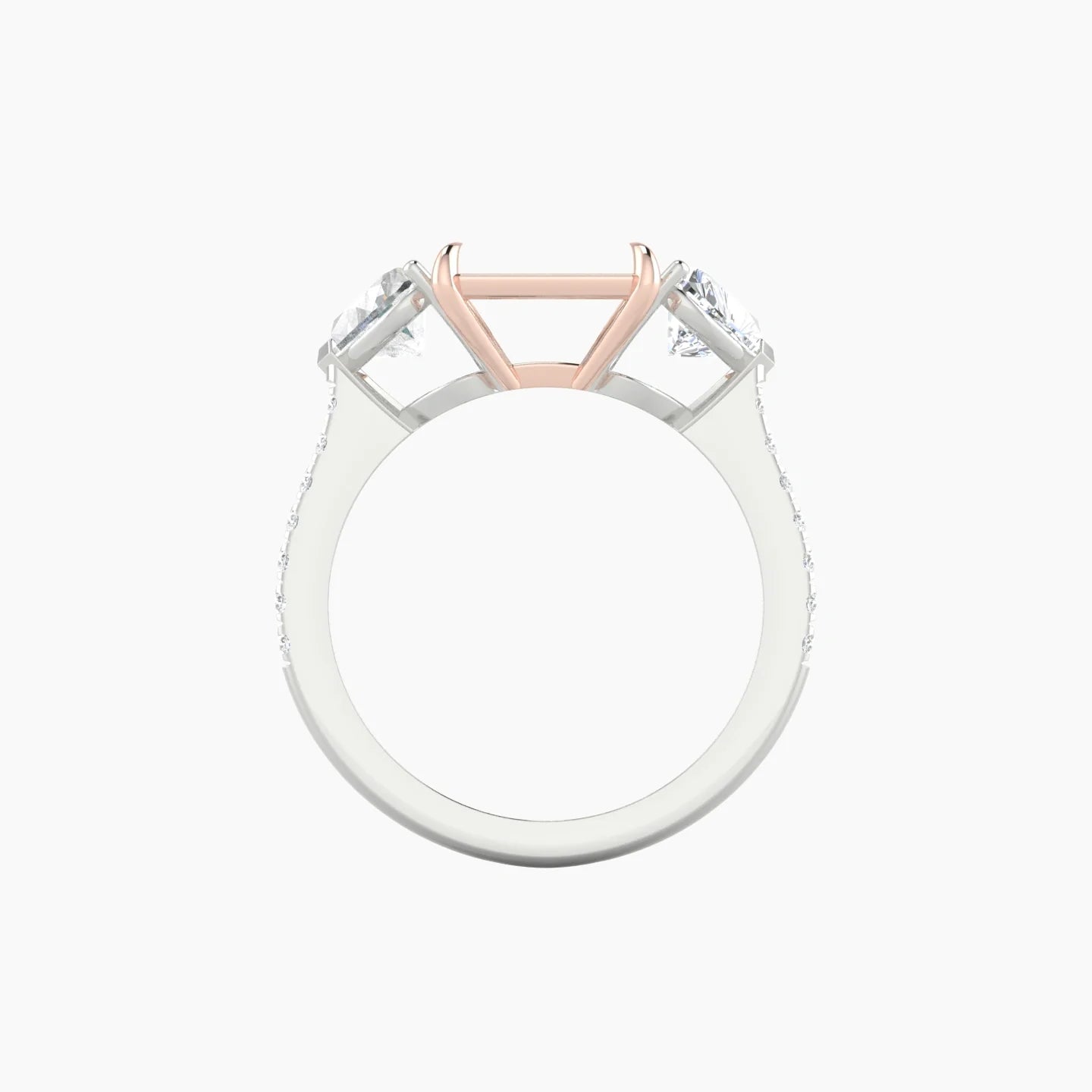 Simple Heart Trilogy with Straight Shank | 18k White & Rose Gold 5-7.99 ct Radiant Cut Ring Setting