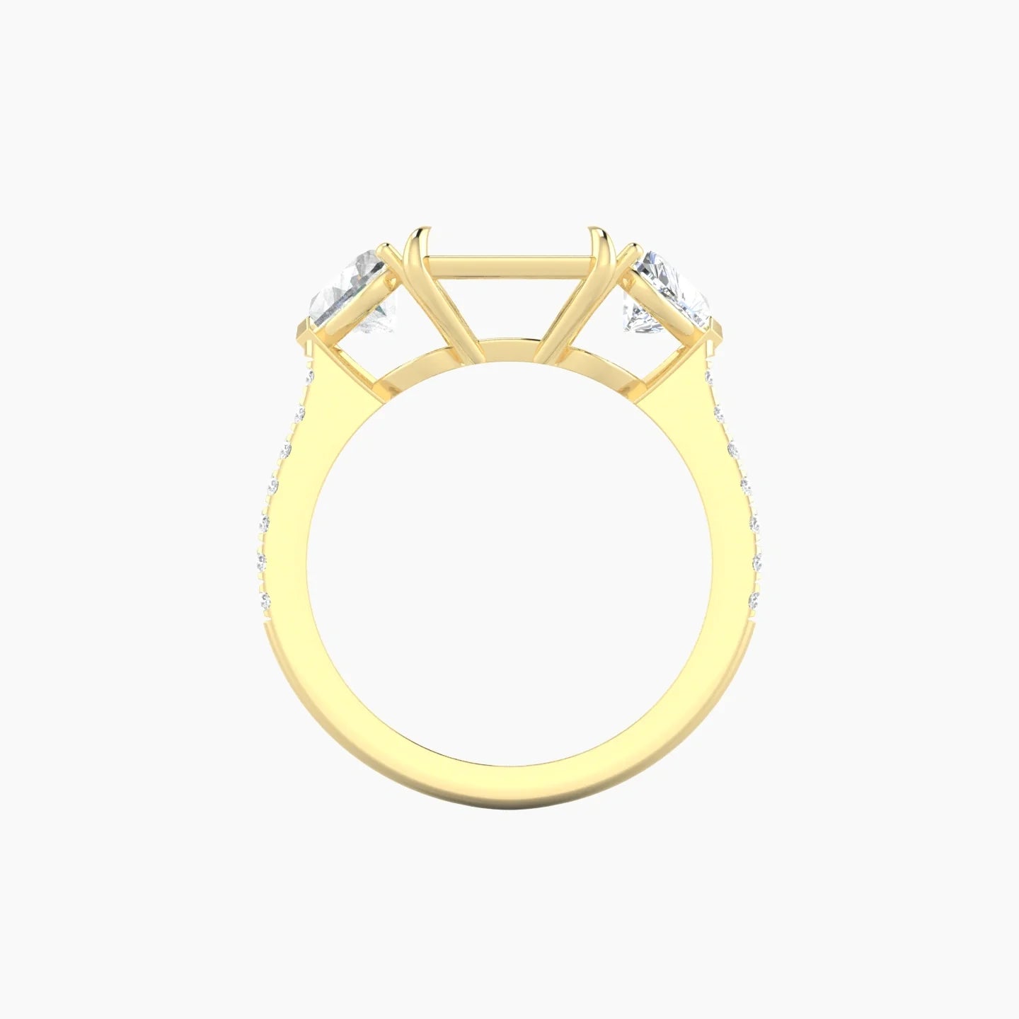 Simple Heart Trilogy with Straight Shank | 18k Yellow Gold 5-7.99 ct Radiant Cut Ring Setting