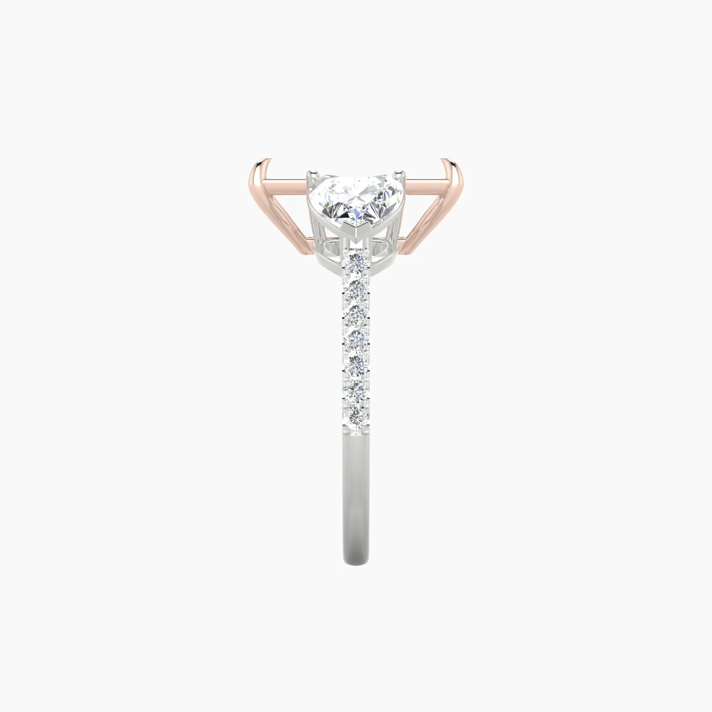 Simple Heart Trilogy with Straight Shank | 18k White & Rose Gold 5-7.99 ct Radiant Cut Ring Setting