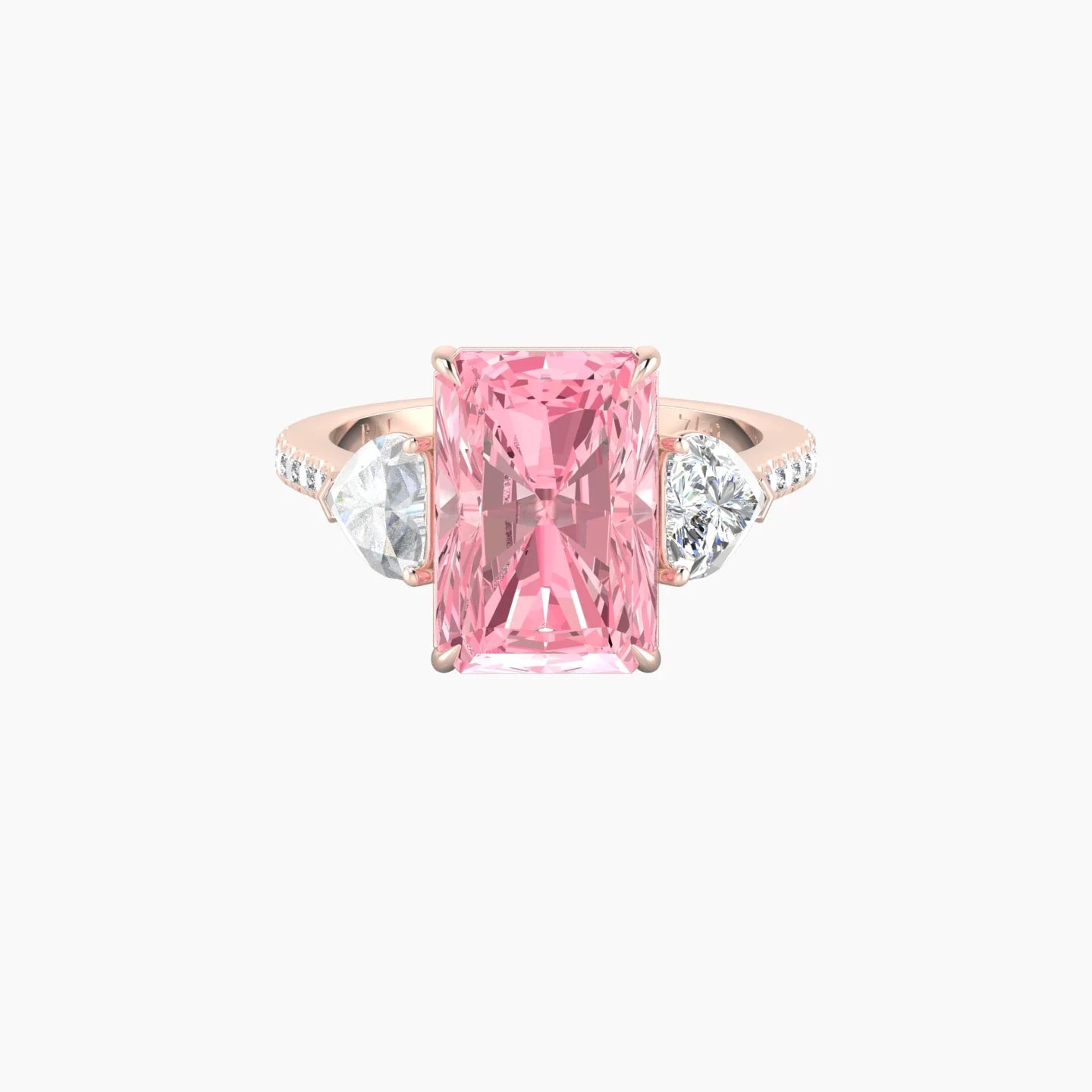 Simple Heart Trilogy with Straight Shank | 18k Rose Gold 5 ct Radiant Cut Ring