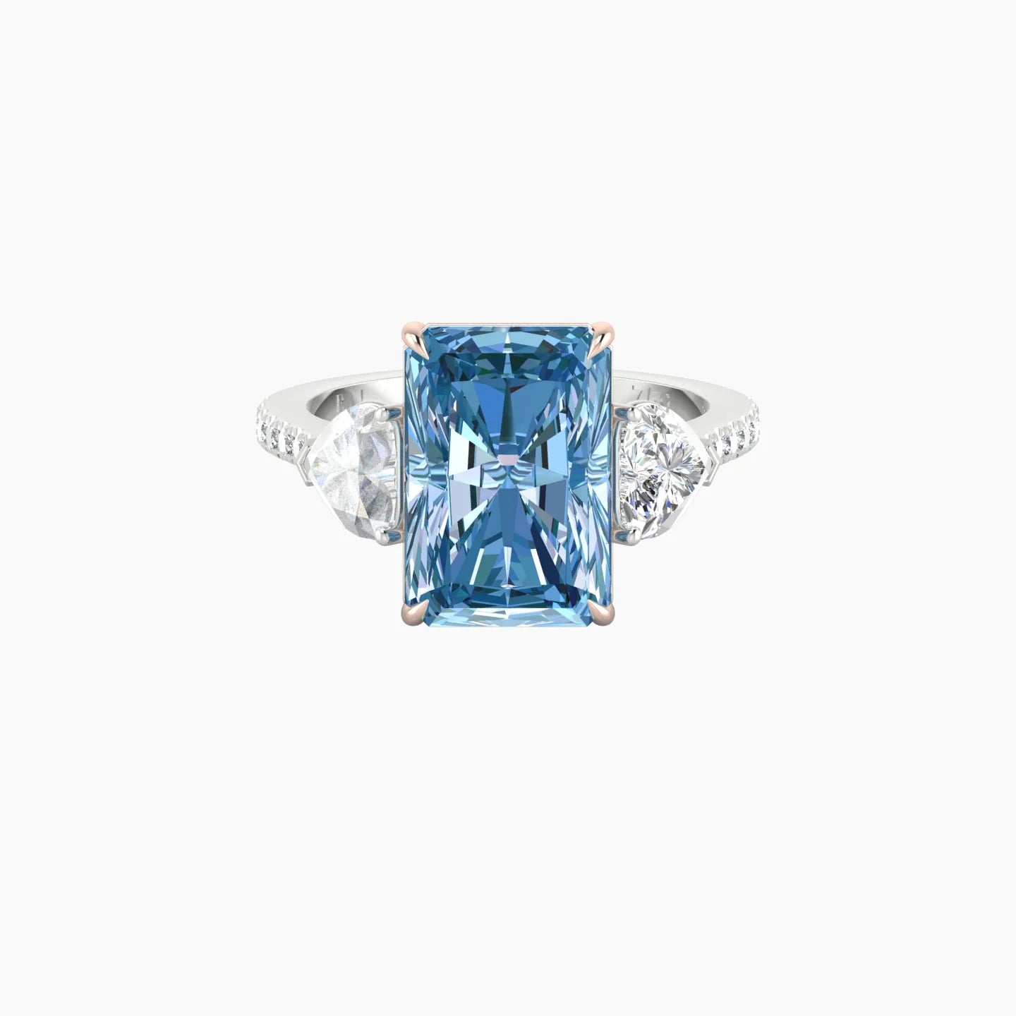 Simple Heart Trilogy with Straight Shank | 18k White & Rose Gold 5 ct Radiant Cut Ring