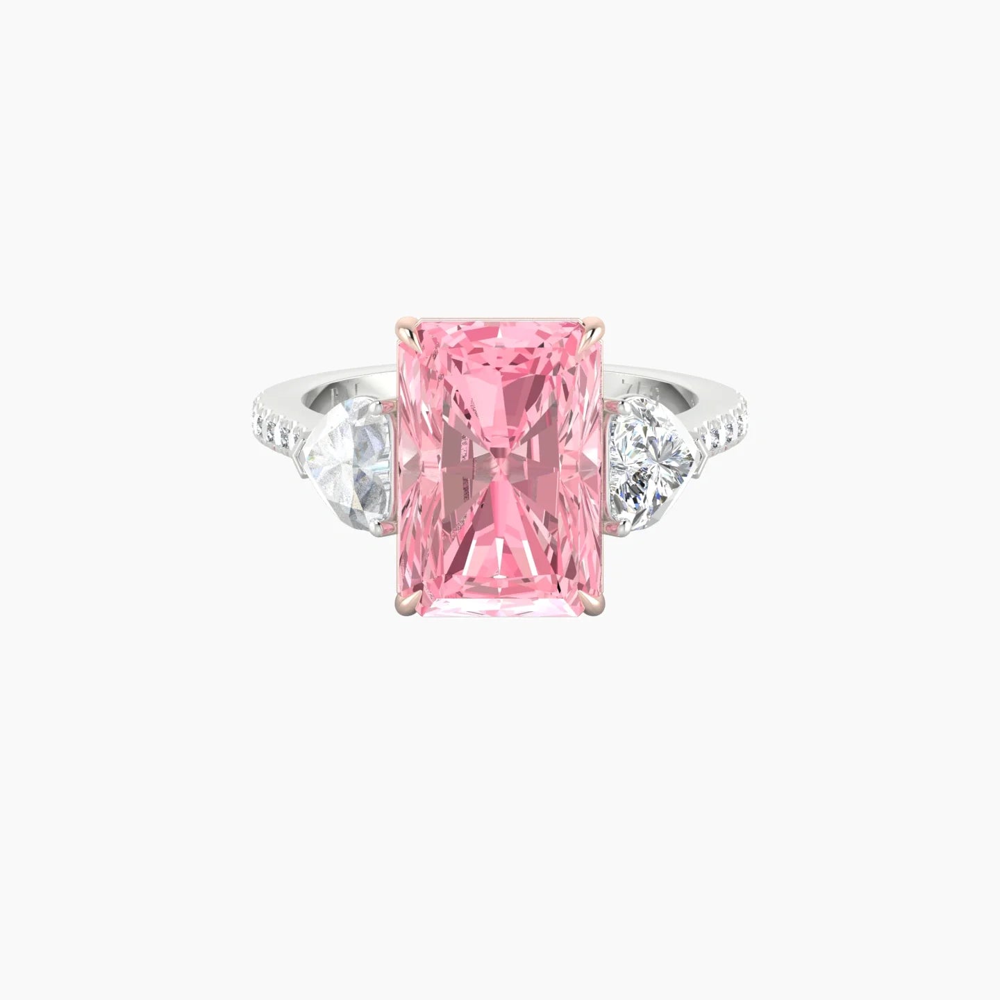 Simple Heart Trilogy with Straight Shank | 18k White & Rose Gold 5 ct Radiant Cut Ring