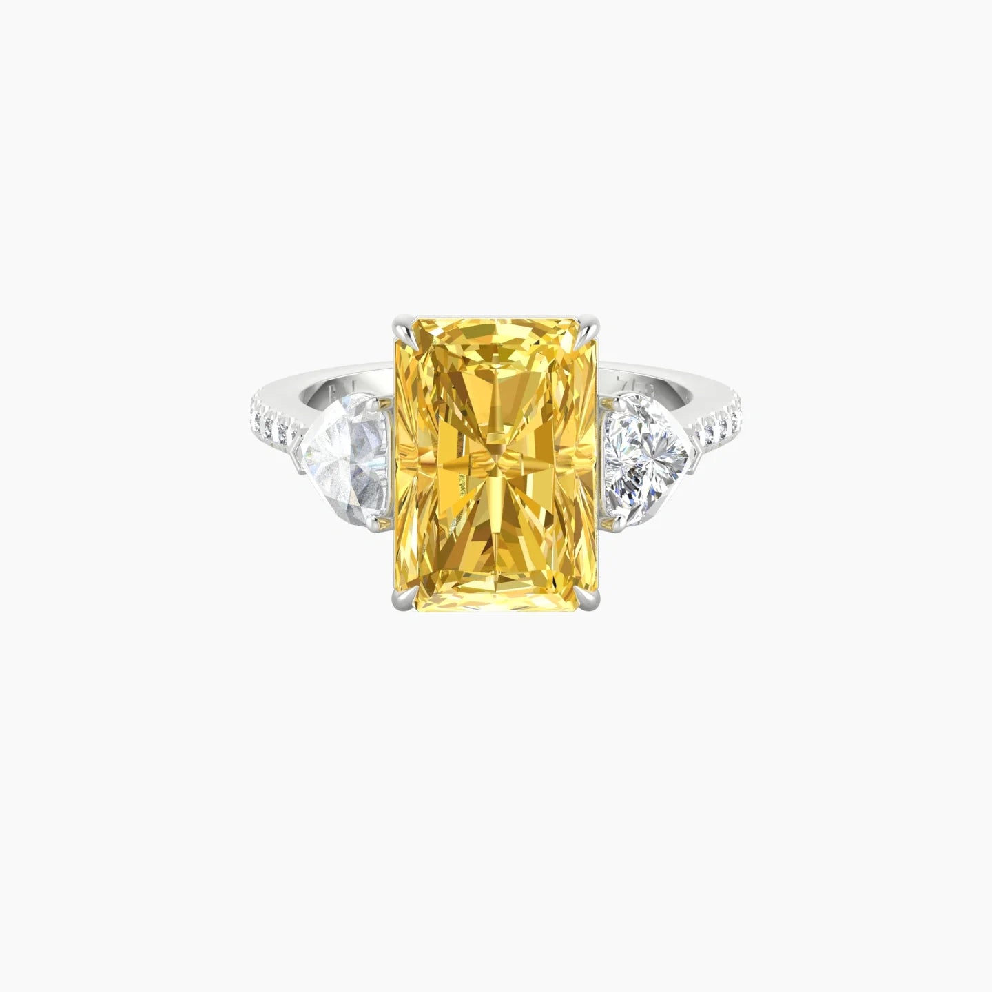 Simple Heart Trilogy with Straight Shank | 18k White Gold 5 ct Radiant Cut Ring