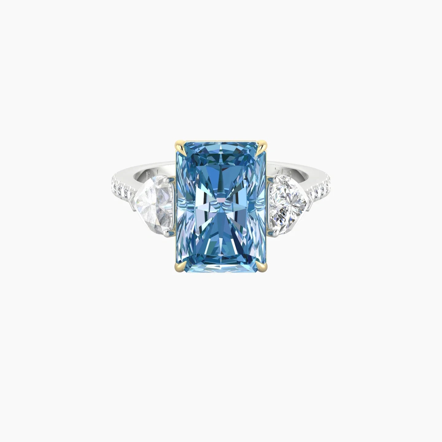 Simple Heart Trilogy with Straight Shank | 18k White & Yellow Gold 5 ct Radiant Cut Ring