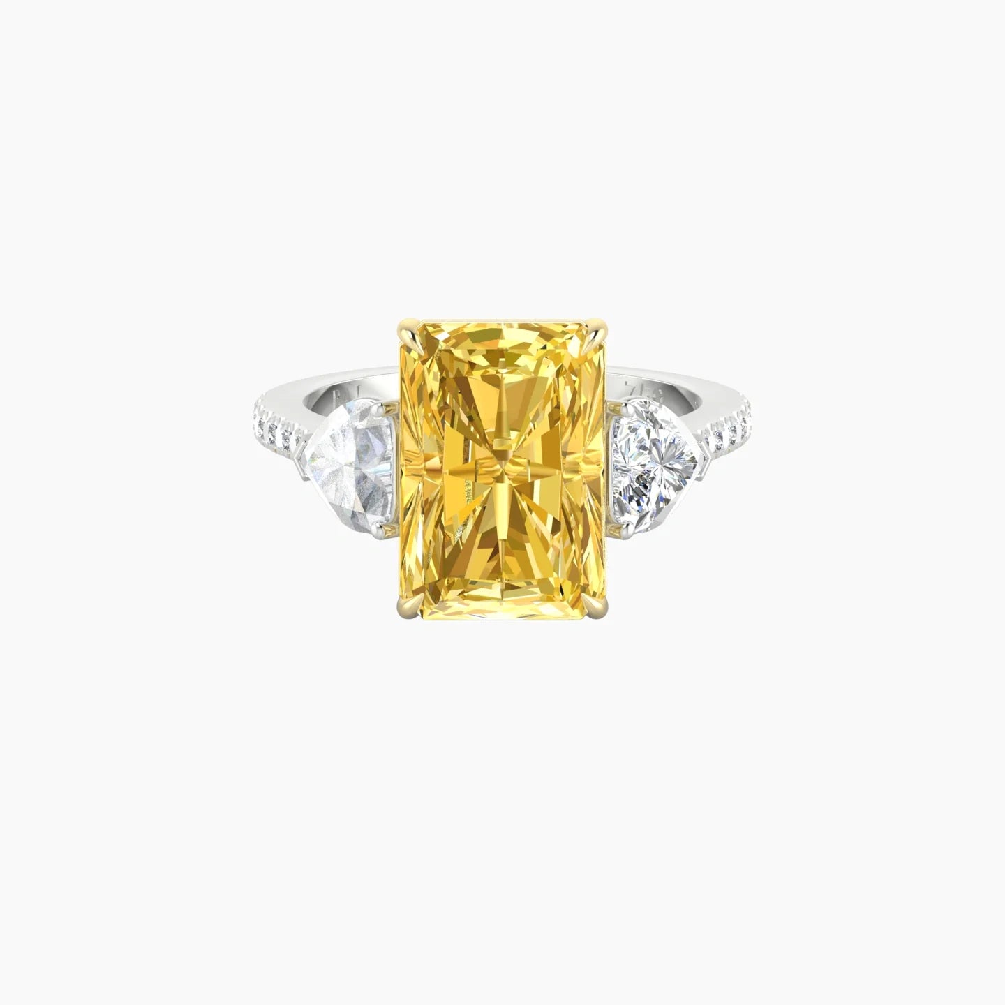 Simple Heart Trilogy with Straight Shank | 18k White & Yellow Gold 5 ct Radiant Cut Ring