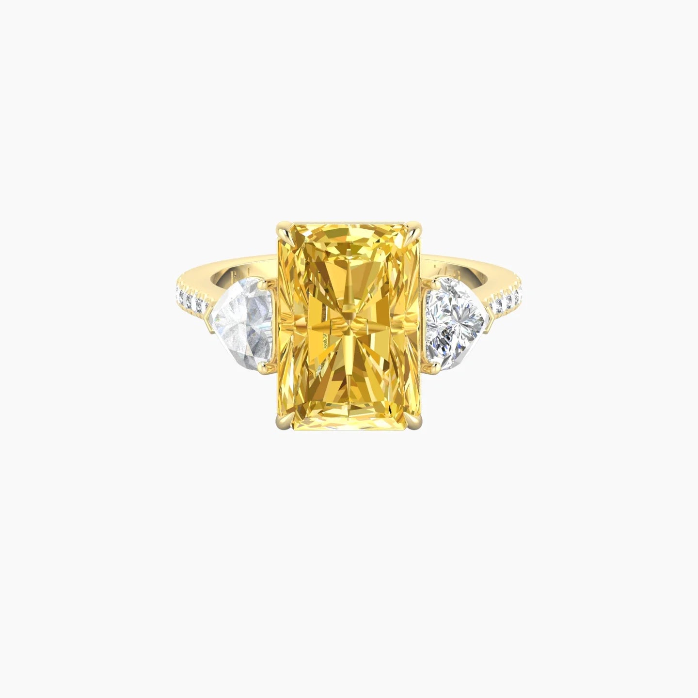 Simple Heart Trilogy with Straight Shank | 18k Yellow Gold 5 ct Radiant Cut Ring