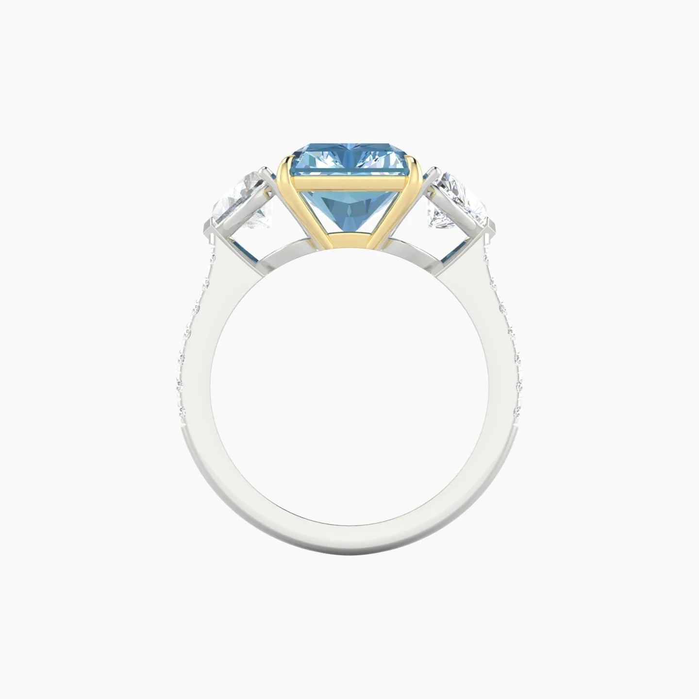 Simple Heart Trilogy with Straight Shank | 18k White & Yellow Gold 5 ct Radiant Cut Ring