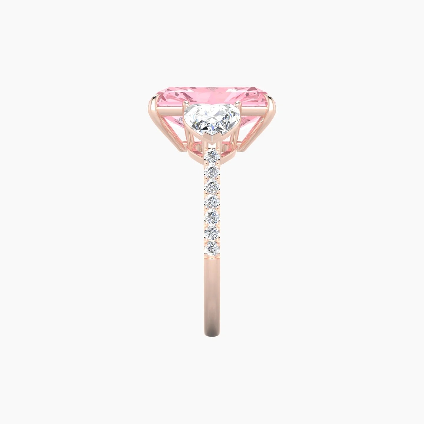 Simple Heart Trilogy with Straight Shank | 18k Rose Gold 5 ct Radiant Cut Ring