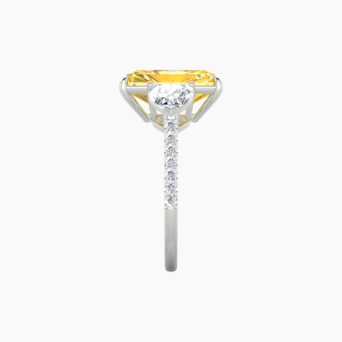 Simple Heart Trilogy with Straight Shank | 18k White Gold 5 ct Radiant Cut Ring