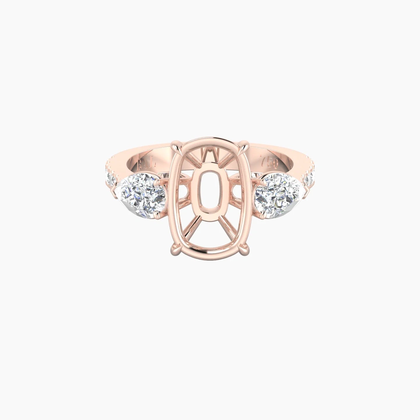 Simple Pear Trilogy with Reverse Shank | 18k Rose Gold 5-7.99 ct Cushion Cut Ring Setting