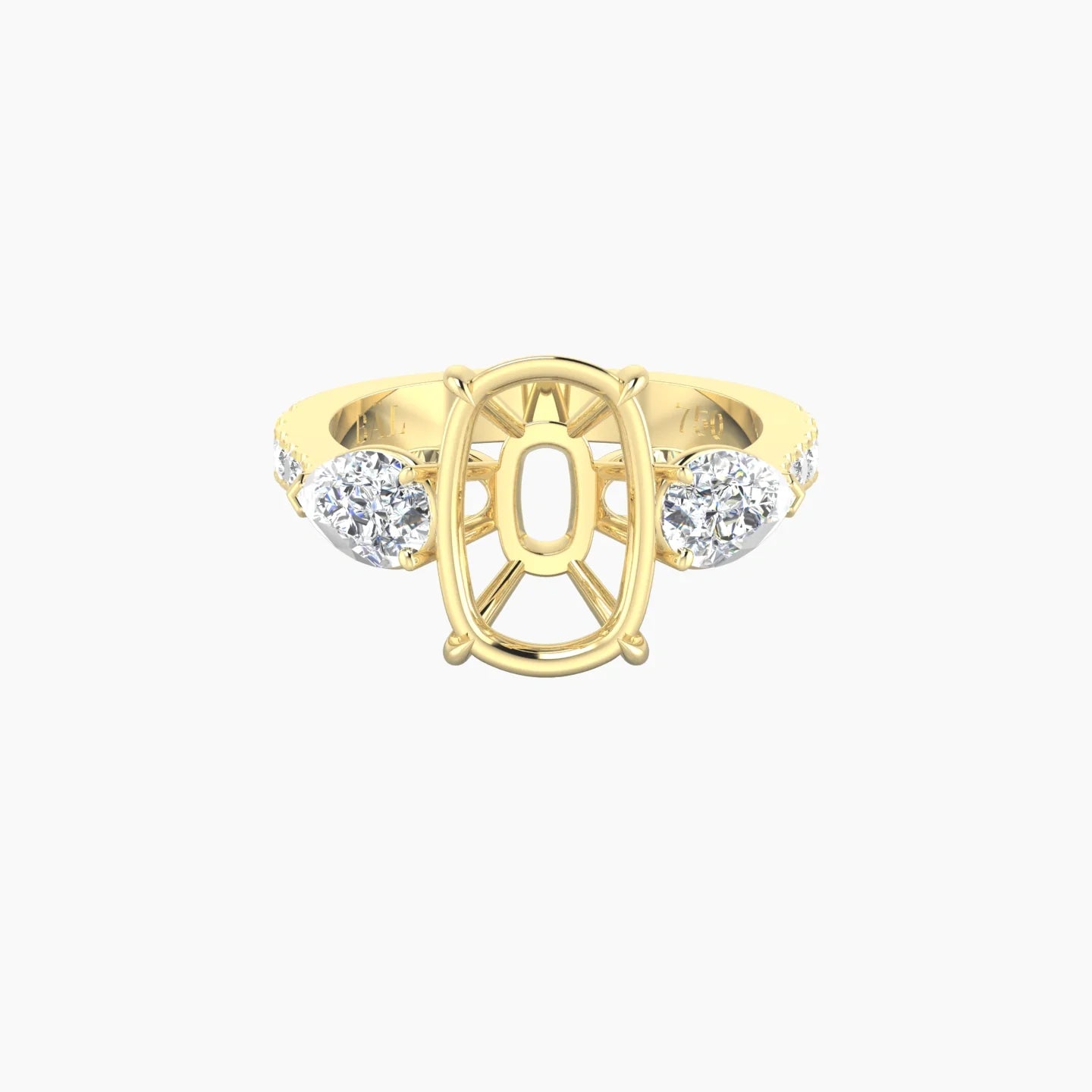 Simple Pear Trilogy with Reverse Shank | 18k Yellow Gold 5-7.99 ct Cushion Cut Ring Setting