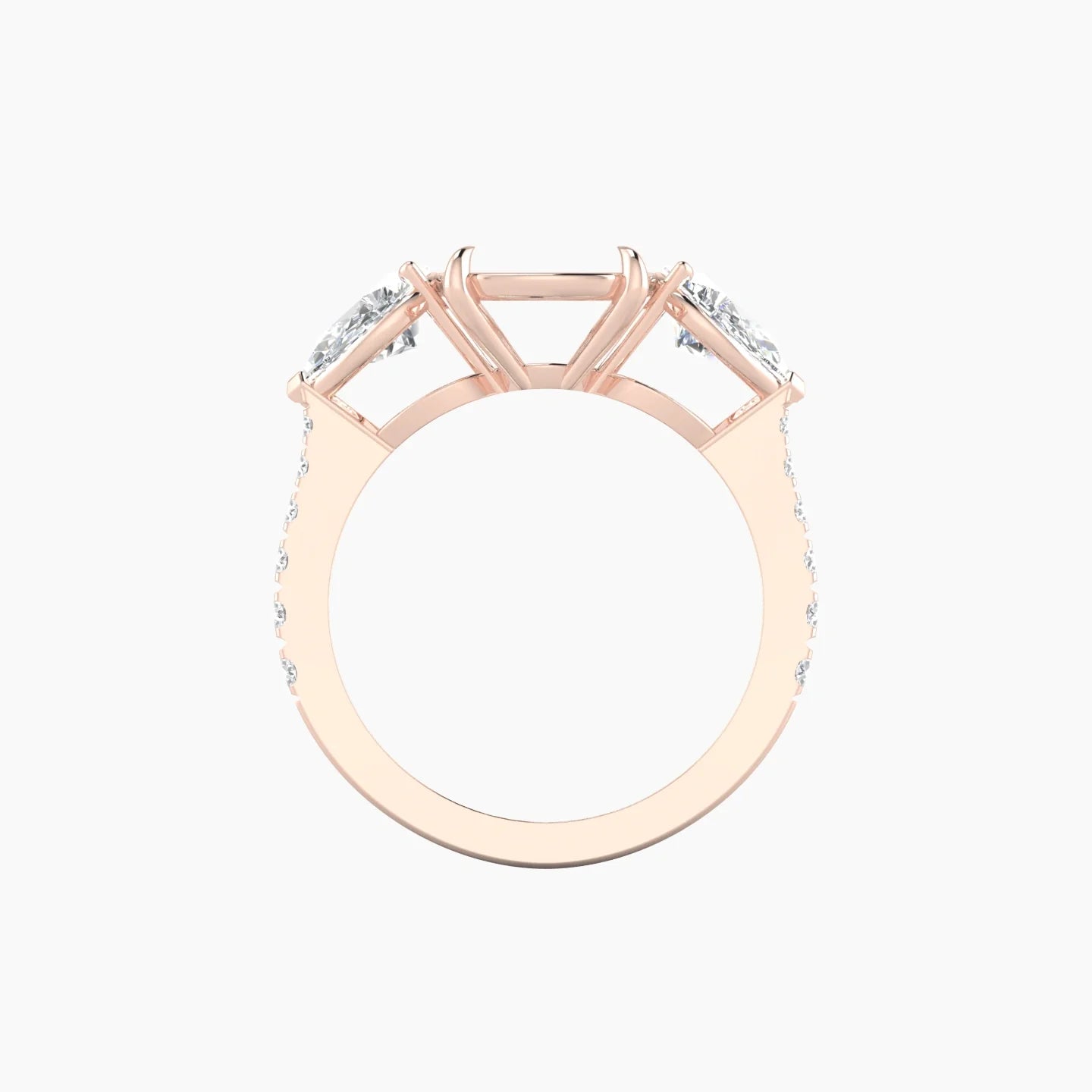 Simple Pear Trilogy with Reverse Shank | 18k Rose Gold 5-7.99 ct Cushion Cut Ring Setting