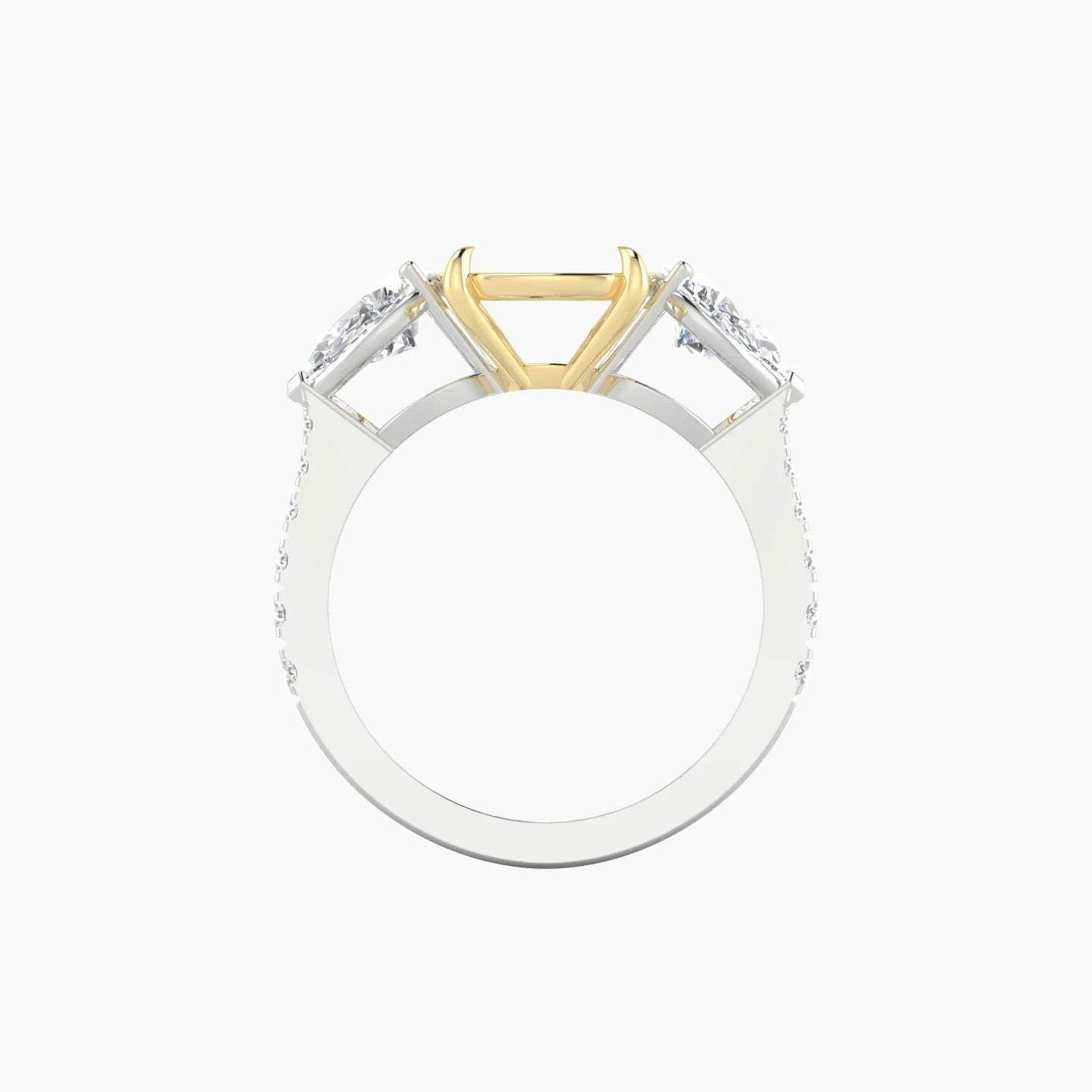 Simple Pear Trilogy with Reverse Shank | 18k White & Yellow Gold 5-7.99 ct Cushion Cut Ring Setting