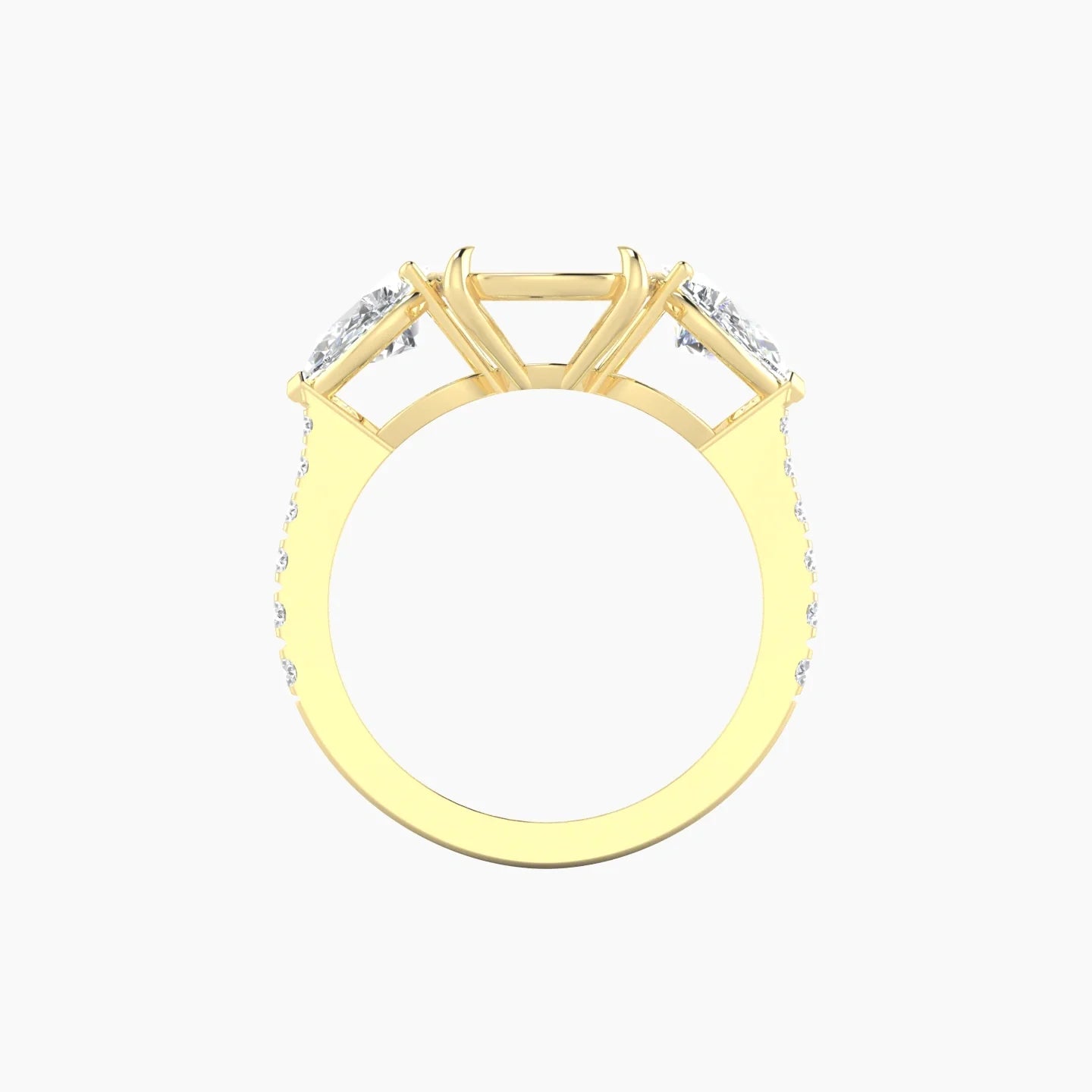 Simple Pear Trilogy with Reverse Shank | 18k Yellow Gold 5-7.99 ct Cushion Cut Ring Setting