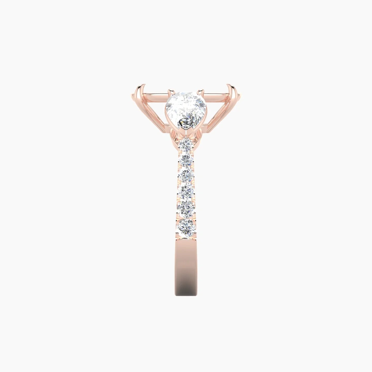 Simple Pear Trilogy with Reverse Shank | 18k Rose Gold 5-7.99 ct Cushion Cut Ring Setting