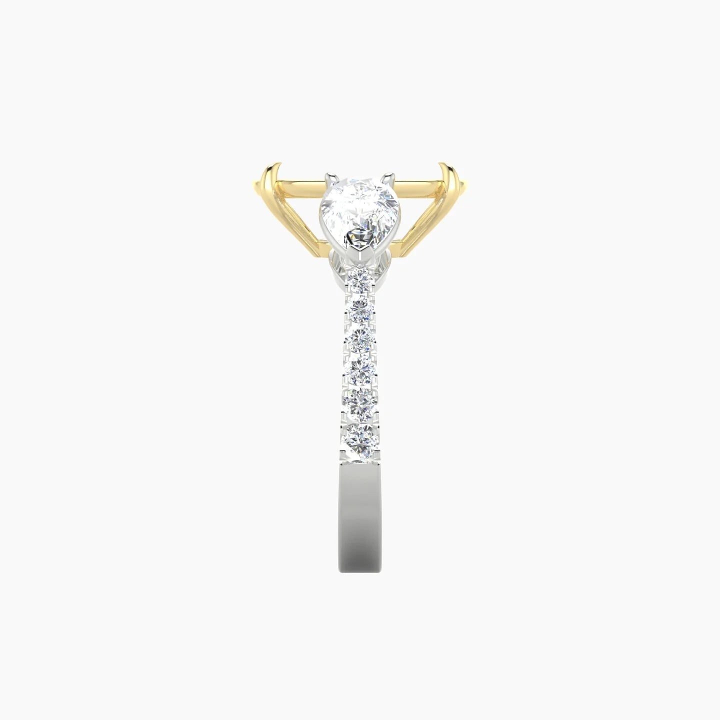 Simple Pear Trilogy with Reverse Shank | 18k White & Yellow Gold 5-7.99 ct Cushion Cut Ring Setting