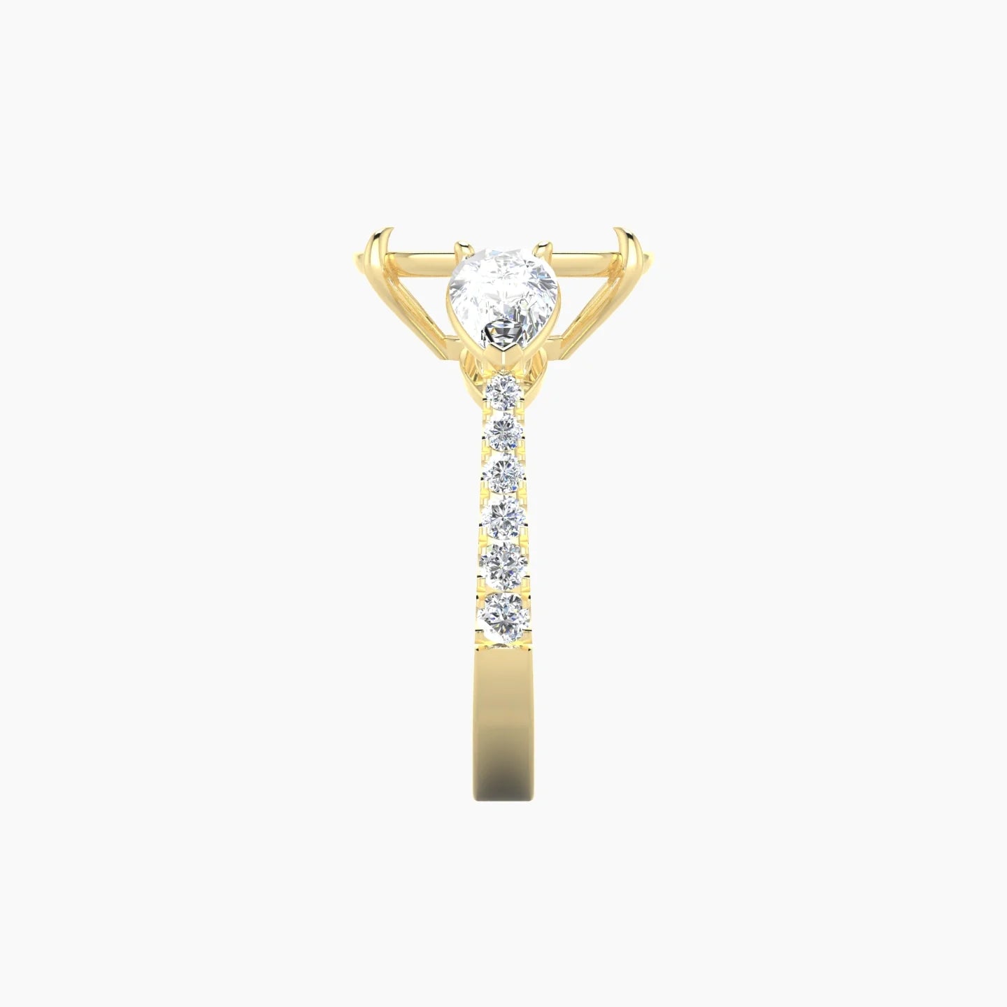 Simple Pear Trilogy with Reverse Shank | 18k Yellow Gold 5-7.99 ct Cushion Cut Ring Setting