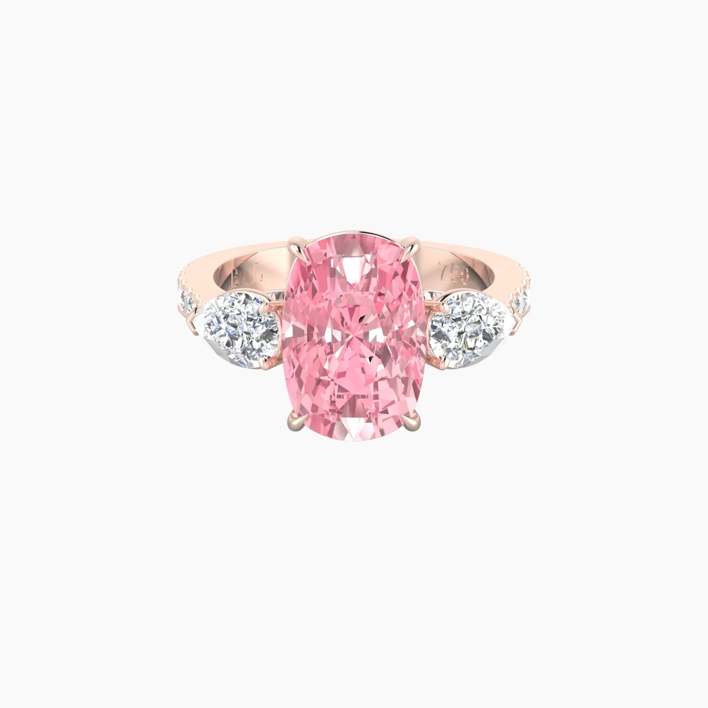 Simple Pear Trilogy with Reverse Shank | 18k Rose Gold 5 ct Cushion Cut Ring