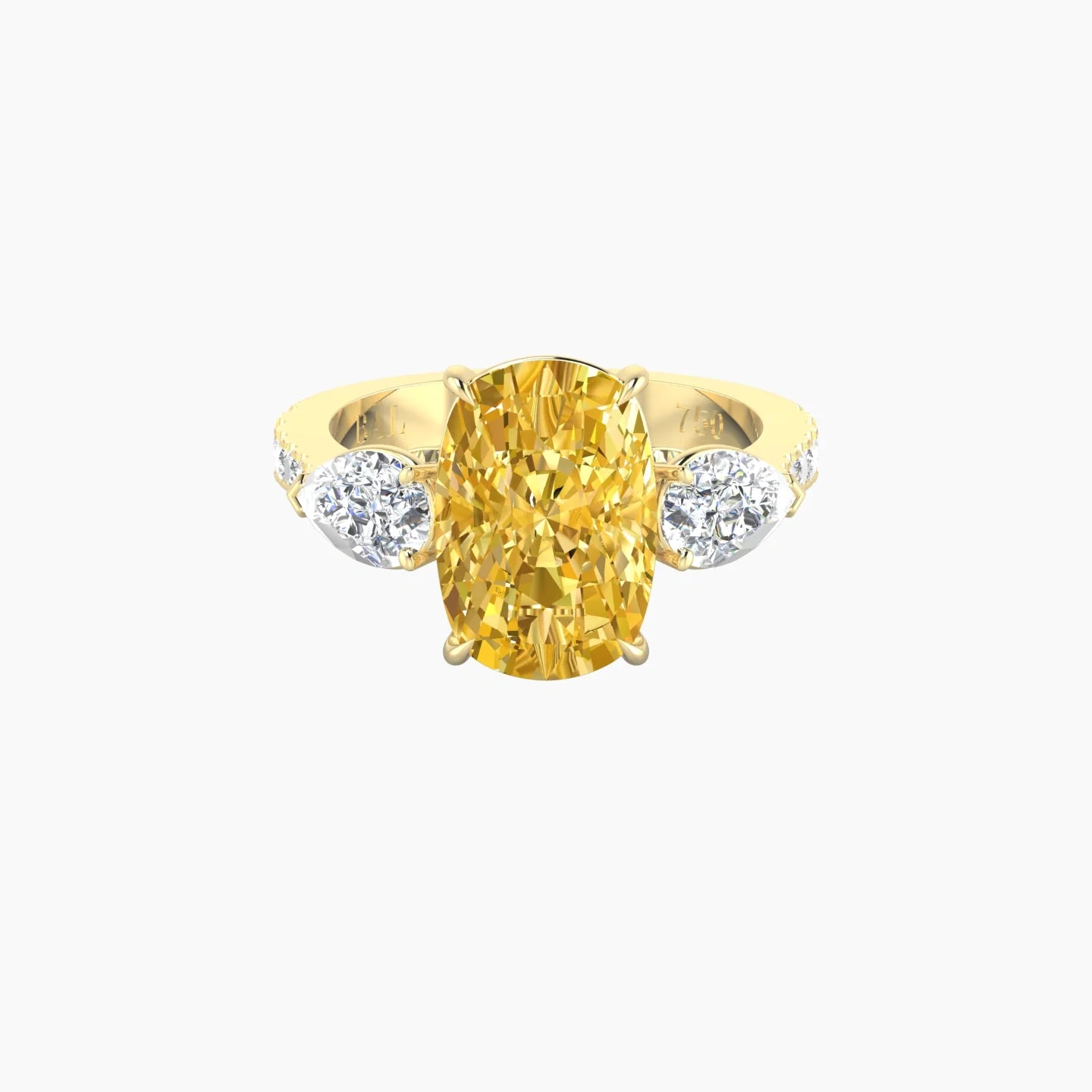 Simple Pear Trilogy with Reverse Shank | 18k Yellow Gold 5 ct Cushion Cut Ring