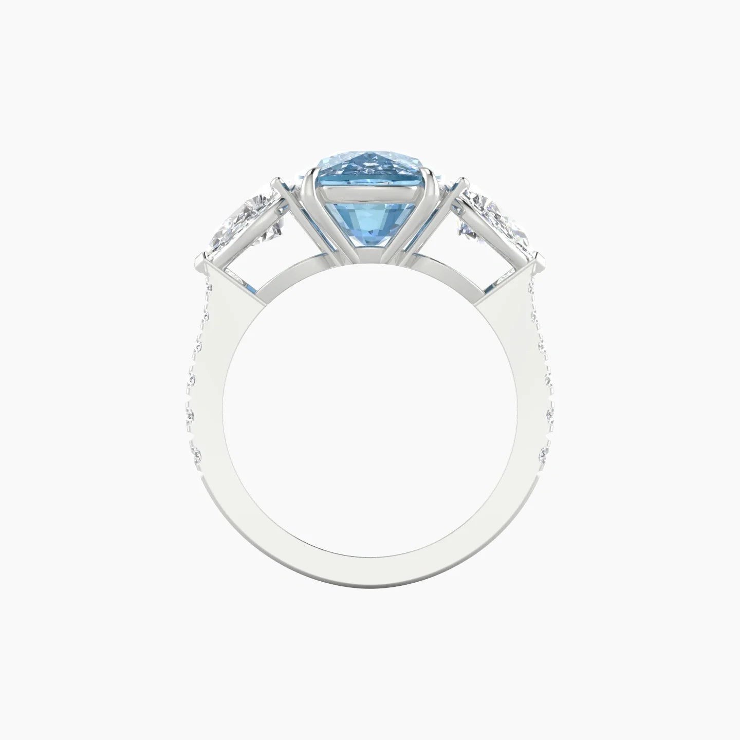 Simple Pear Trilogy with Reverse Shank | 18k White Gold 5 ct Cushion Cut Ring