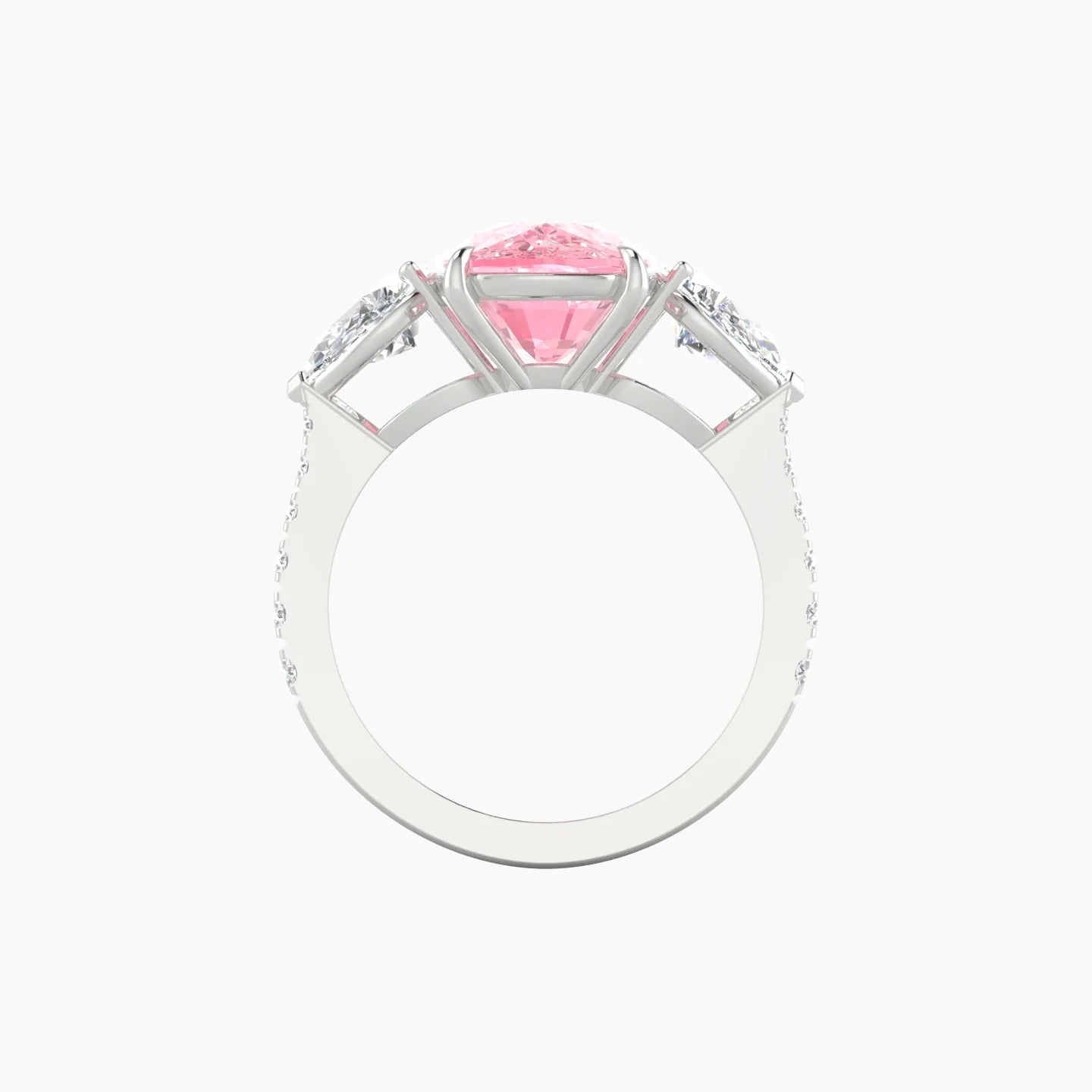 Simple Pear Trilogy with Reverse Shank | 18k White Gold 5 ct Cushion Cut Ring