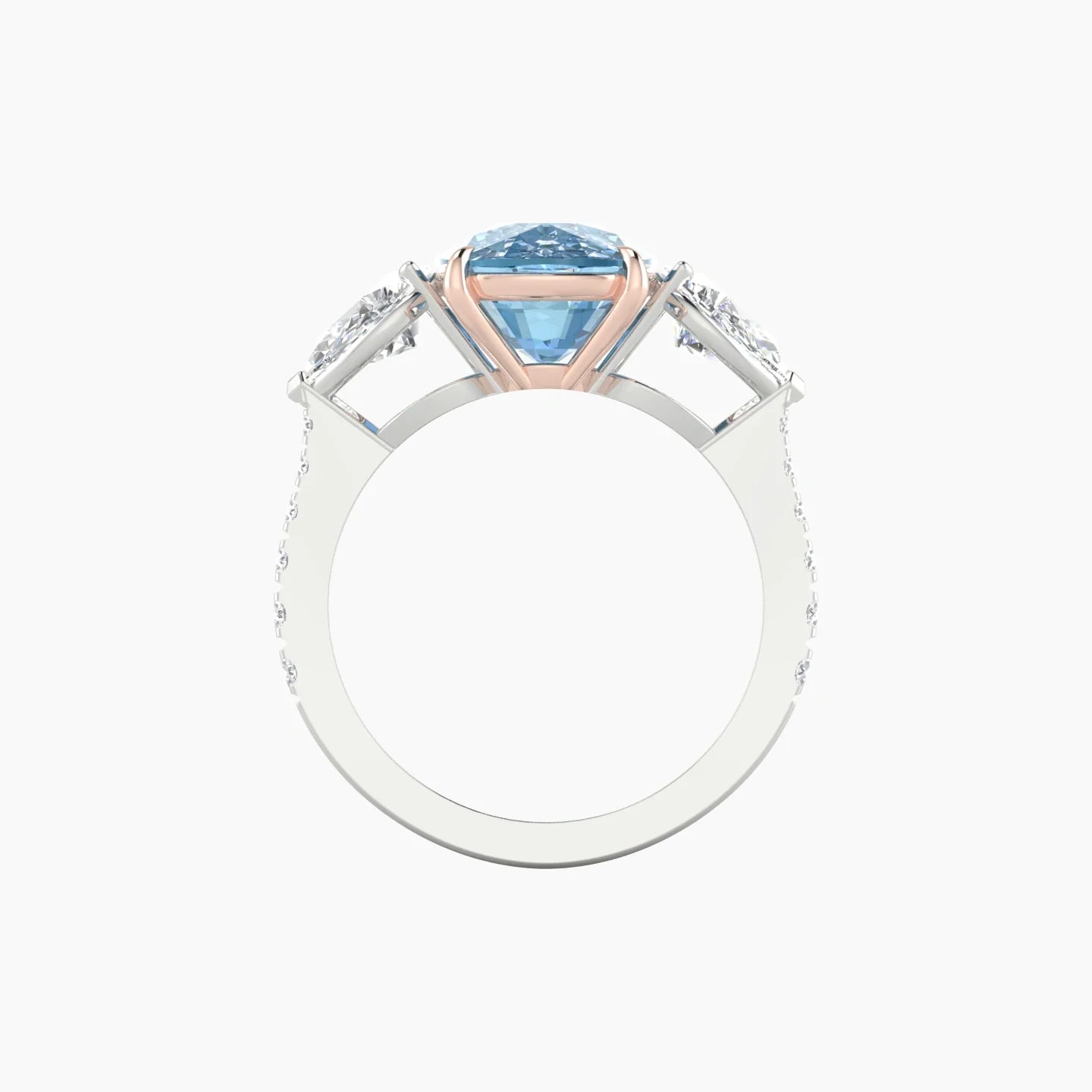 Simple Pear Trilogy with Reverse Shank | 18k White & Rose Gold 5 ct Cushion Cut Ring