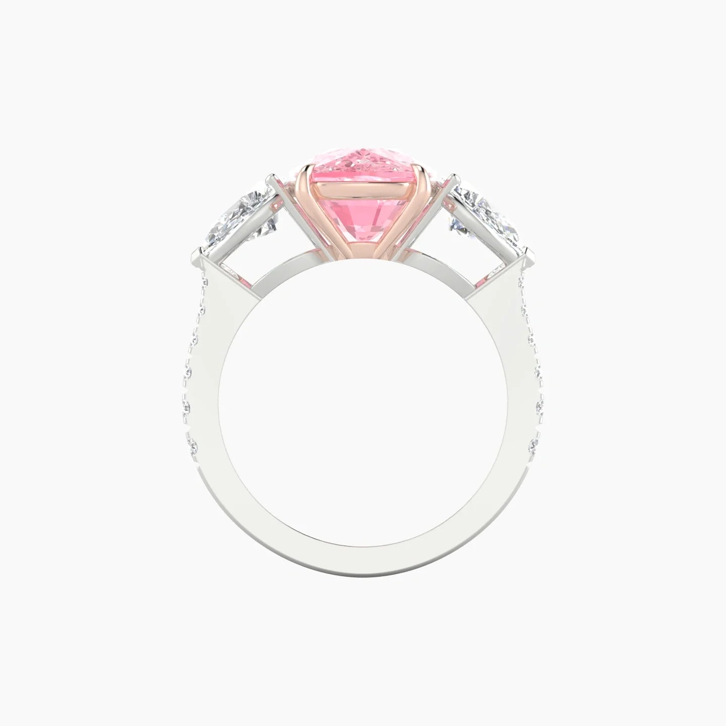 Simple Pear Trilogy with Reverse Shank | 18k White & Rose Gold 5 ct Cushion Cut Ring