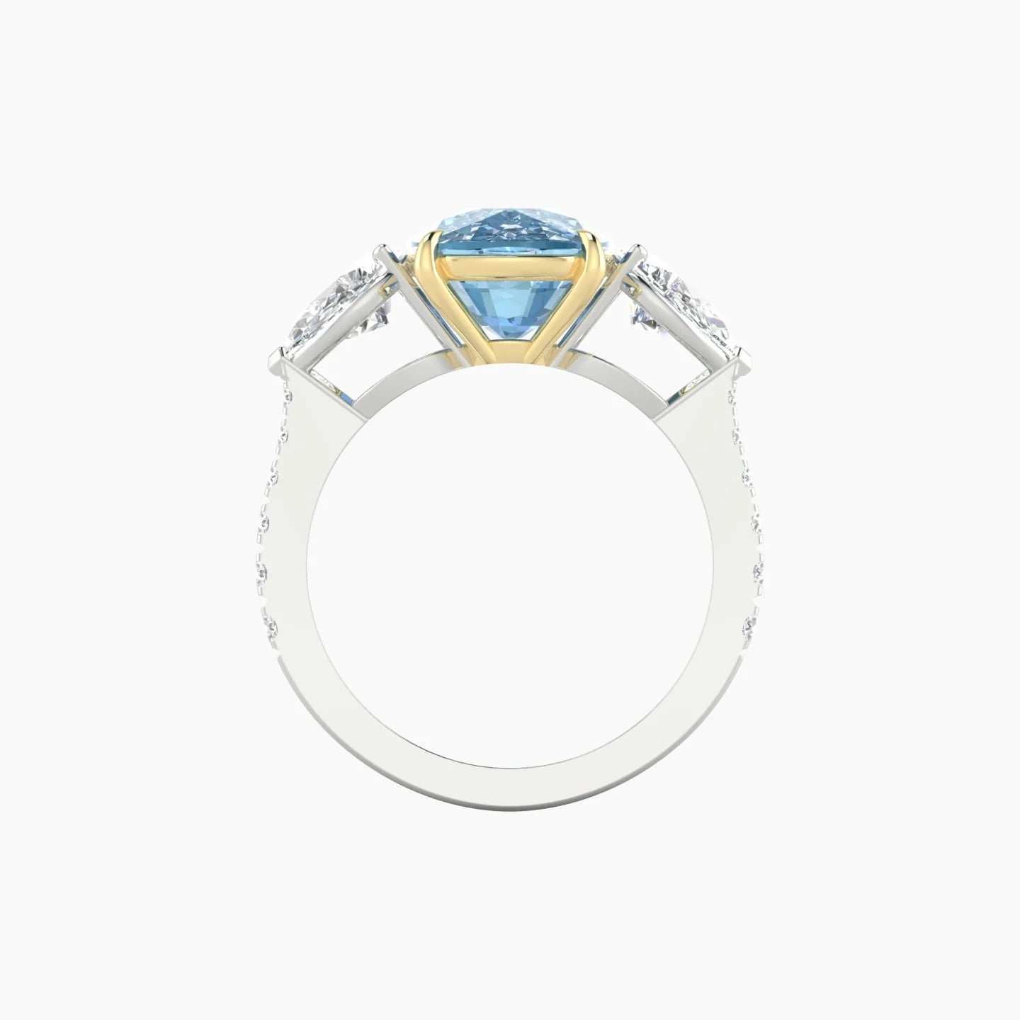 Simple Pear Trilogy with Reverse Shank | 18k White & Yellow Gold 5 ct Cushion Cut Ring