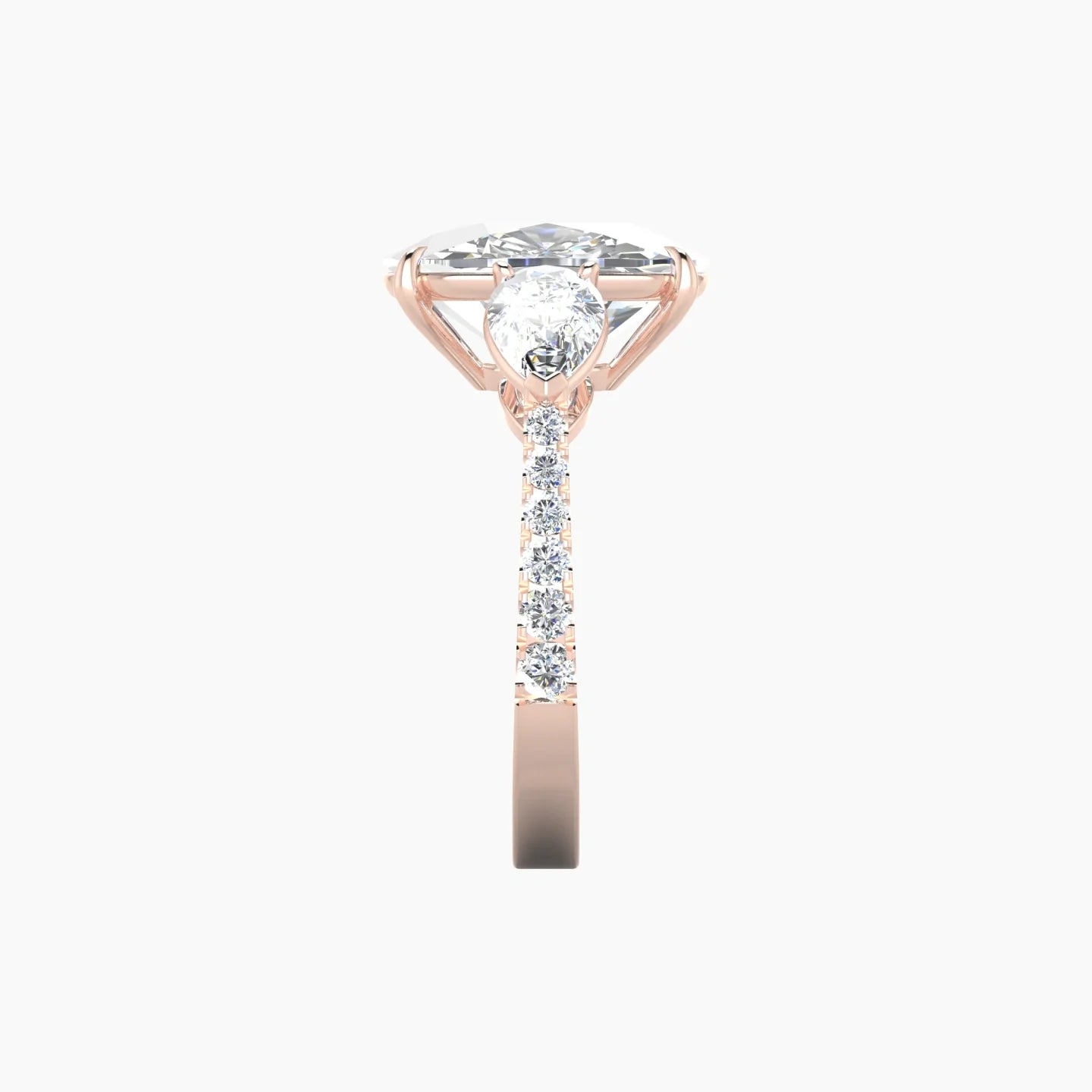 Simple Pear Trilogy with Reverse Shank | 18k Rose Gold 5 ct Cushion Cut Ring