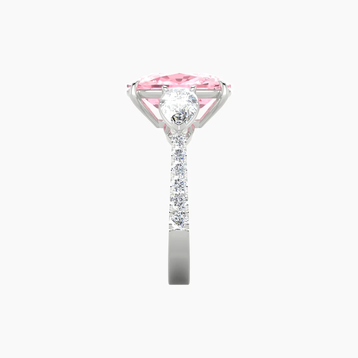 Simple Pear Trilogy with Reverse Shank | 18k White Gold 5 ct Cushion Cut Ring